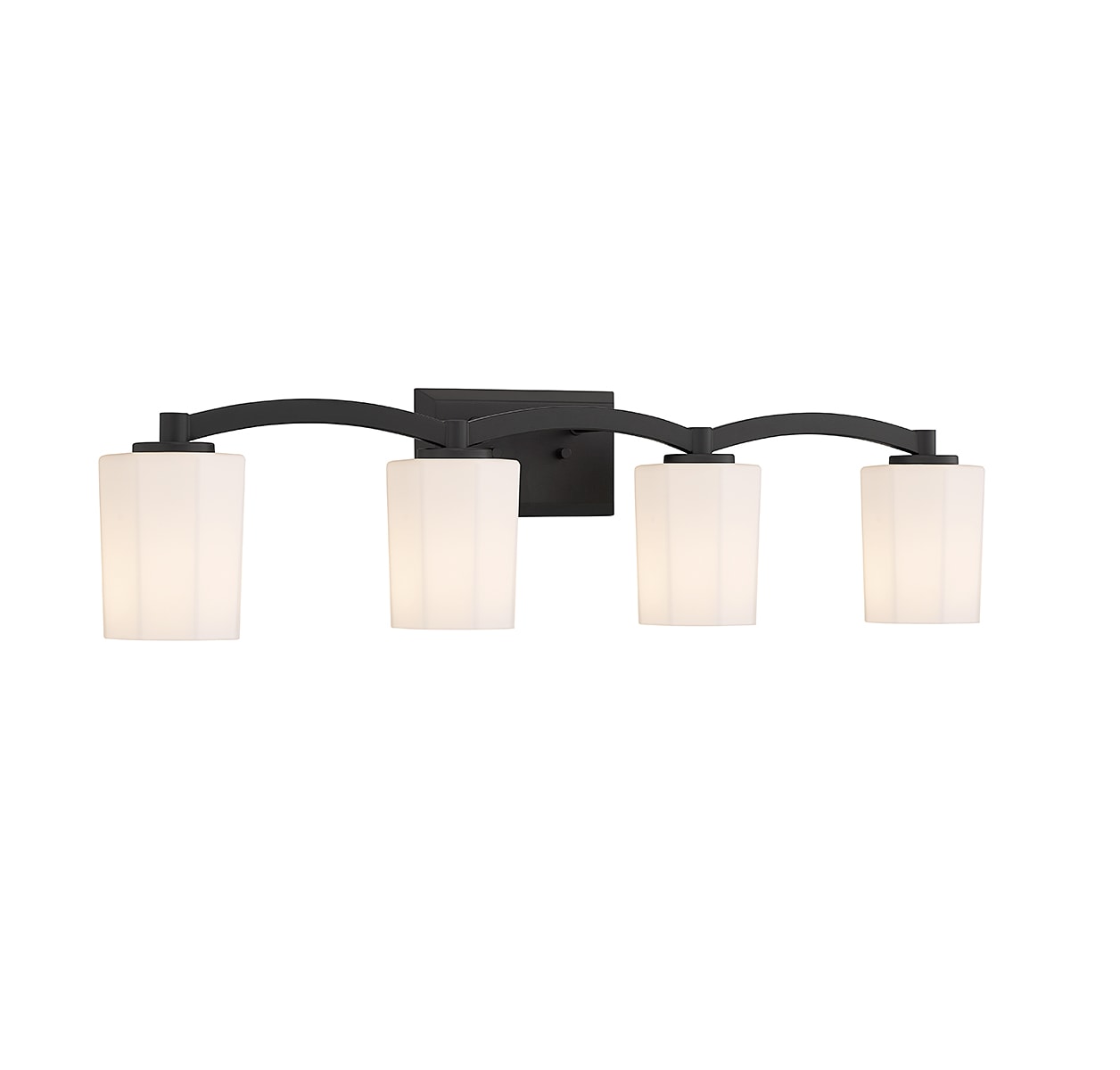 Whitney Matte Black 4-Light Vanity with Fluted Glass Shades