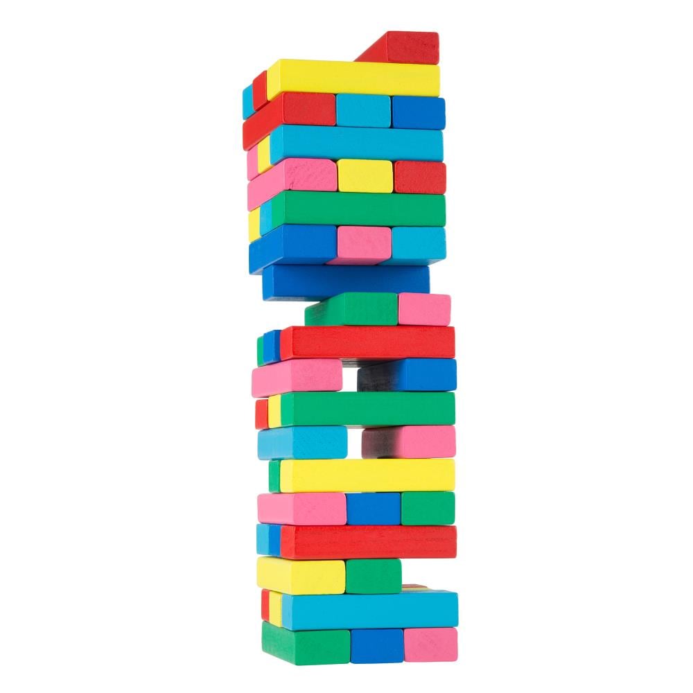 Toy Time 527843DBQ Classic Wooden Blocks Stacking Game with Colored Wood and Carrying Bag for Indoor and Outdoor Play for Adults, Kids, Boys and Girls Outdoor Wood Stacking game with Case