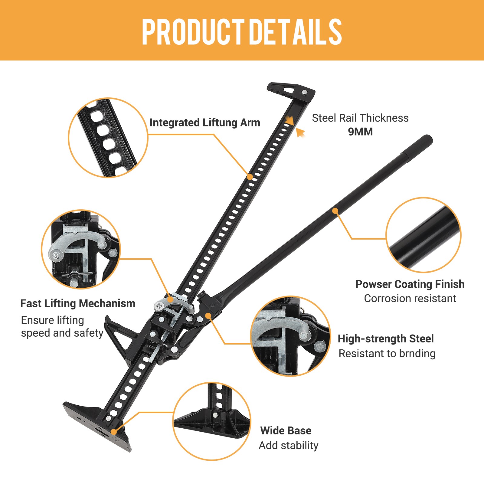 Garvee 60 Inch Ratcheting Off Road Utility Farm Jack - 3 Ton 6000 Lbs ...