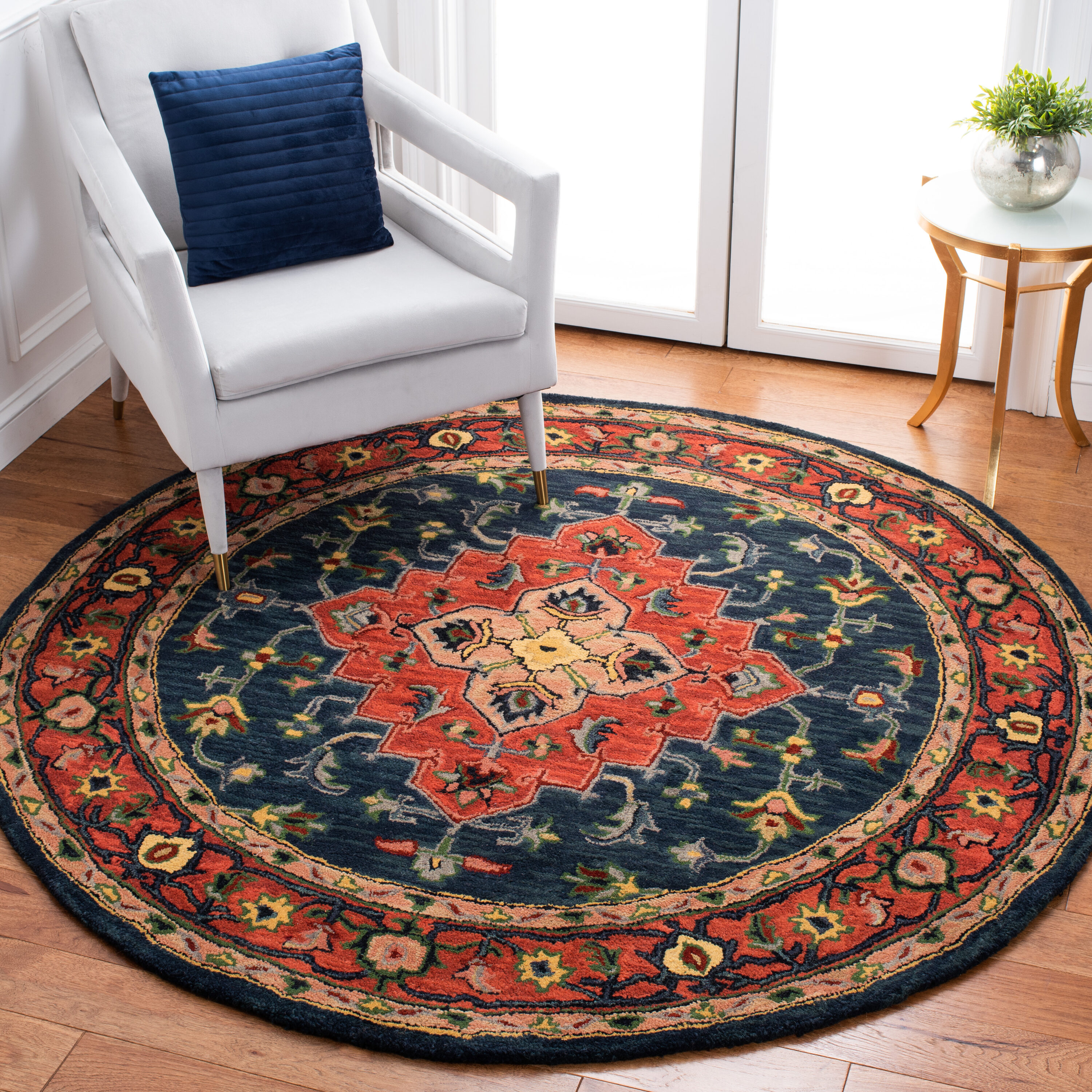  Heritage 923 Blue/Red Traditional 6ft x 6ft Round Rug