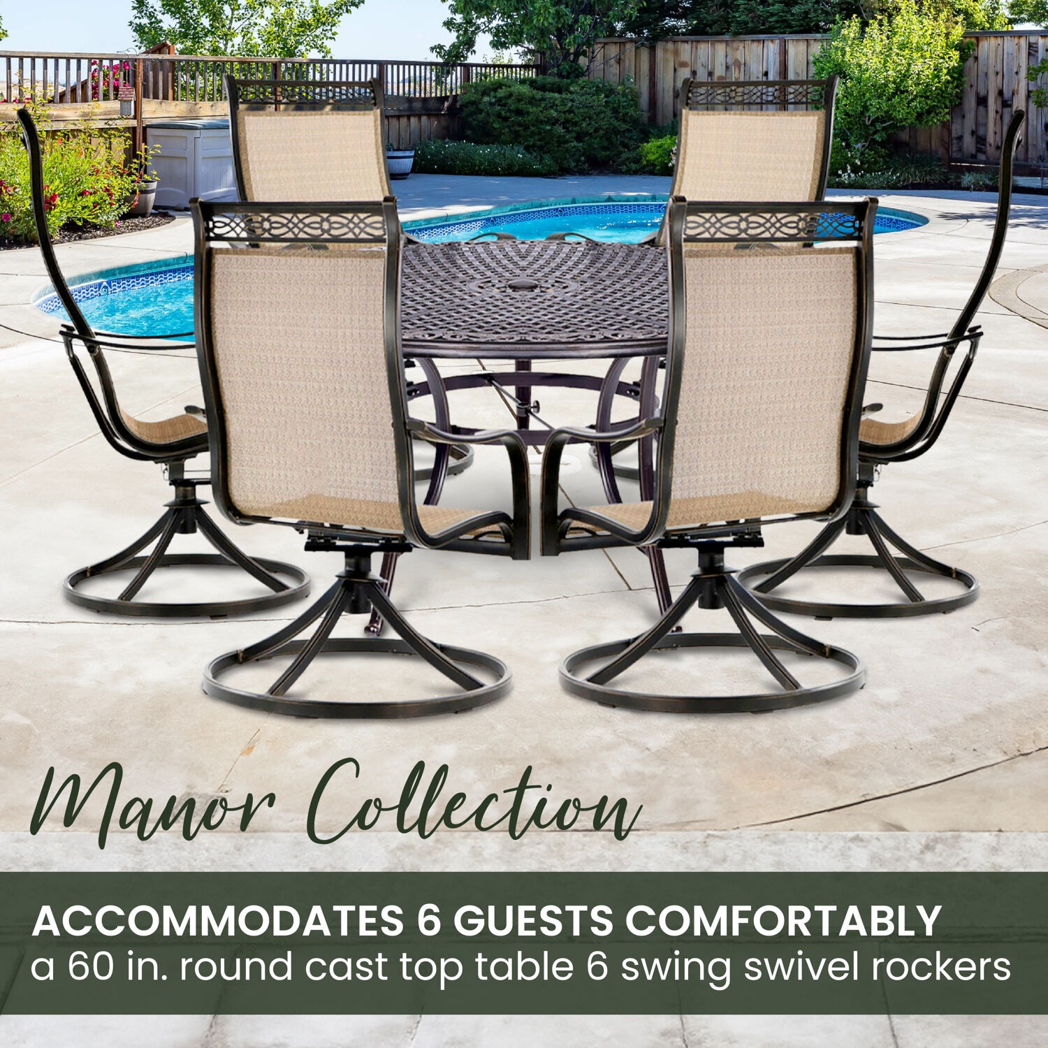 Cedar Aluminum 7-Piece Outdoor Dining Set with Swivel Rockers