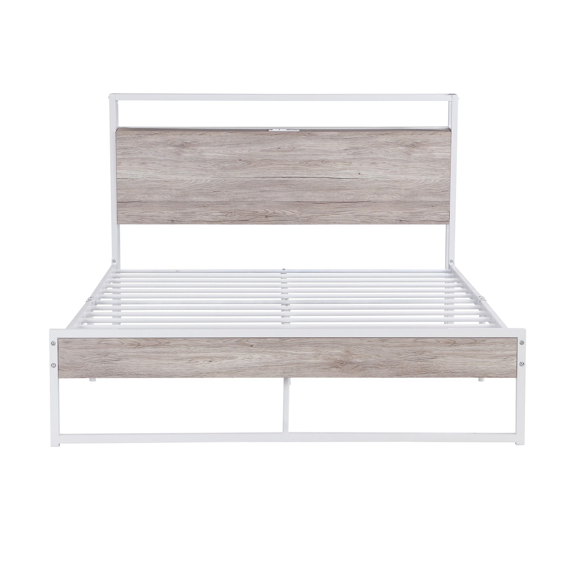 Yiekholo LL-0066AAK White Full Metal Platform Bed