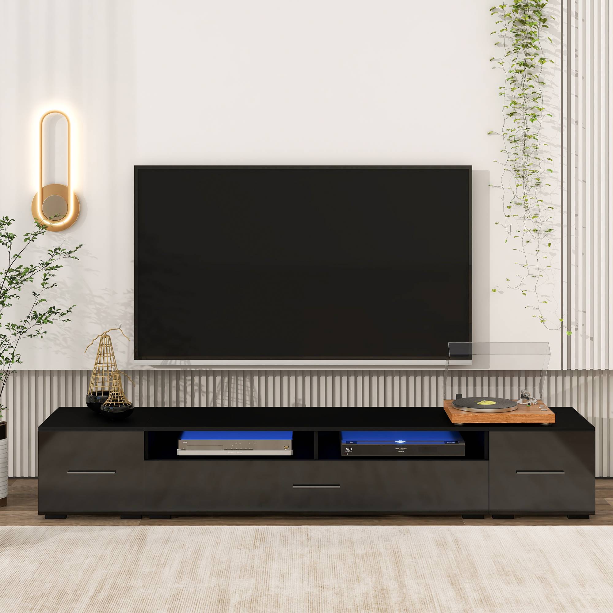 Yiekholo Modern/Contemporary Black Tv Cabinet (Accommodates TVs up to 80-in)