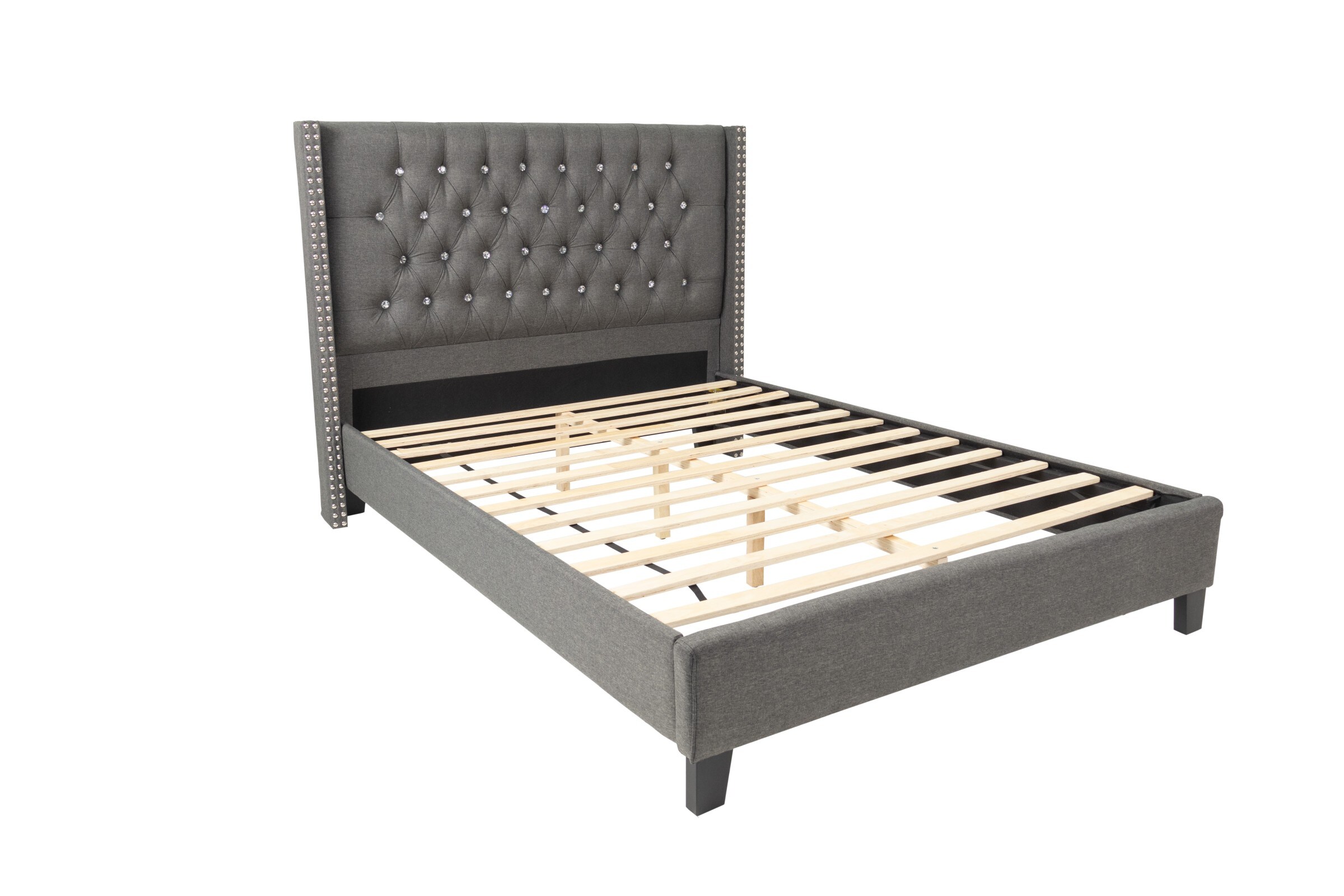 CHITA Queen Size Blue Gray Contemporary Bed Frame with No Box Spring ...