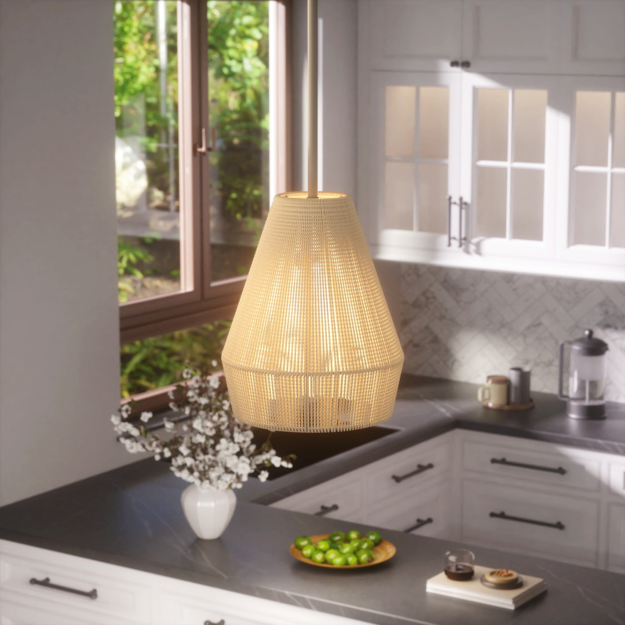 ACROMA 9901RTBD Salem Satin Brass Rattan Modern/contemporary Drum Mini Hanging Pendant light
