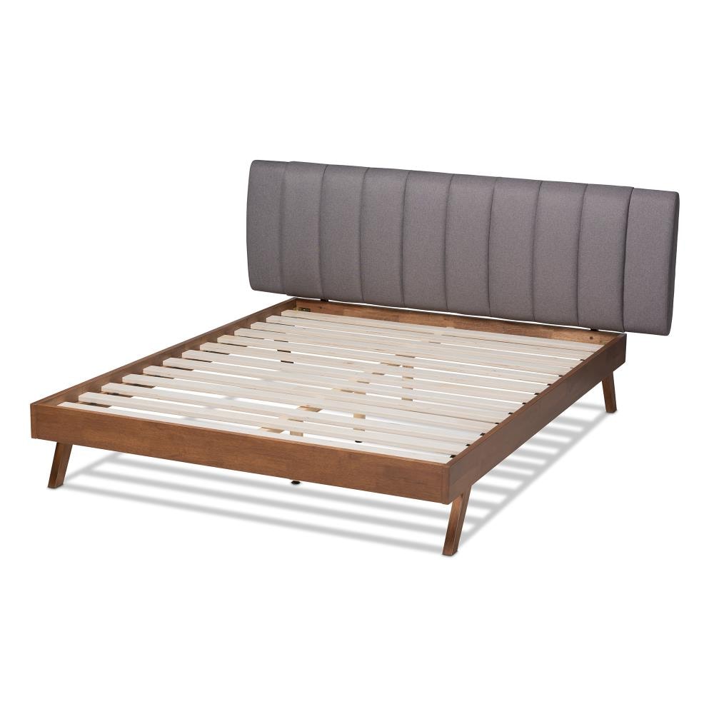 Baxton Studio Brita Gray Walnut Queen Wood Upholstered Bed in the