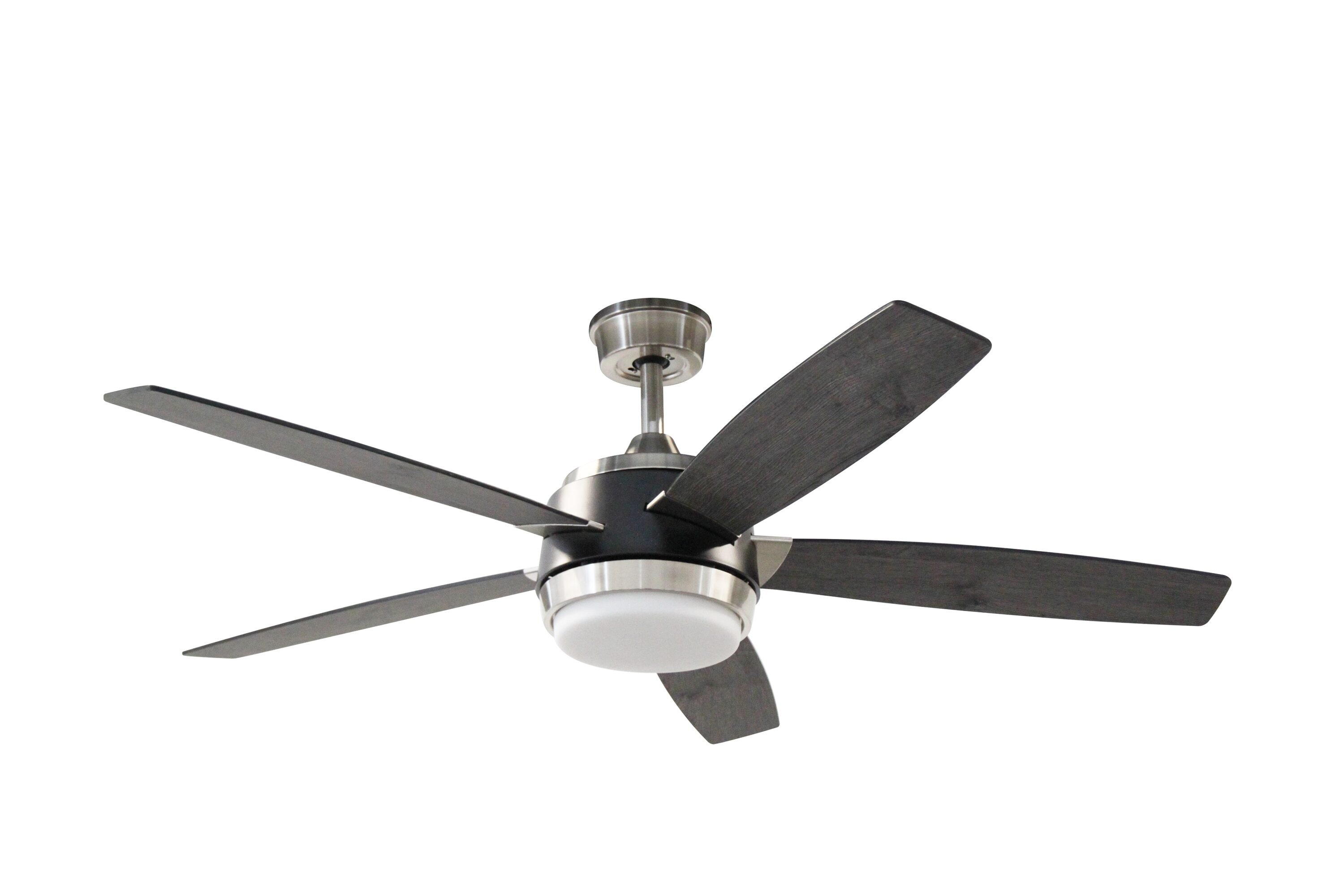 BLUE MOUNTAIN FANS 24404 Gaia 52-in Integrated LED Black/Brushed Nickel with Black woodgrain finish and Matte Black Blades Ceiling Fan With Light and Remote ( 5 -Blade )