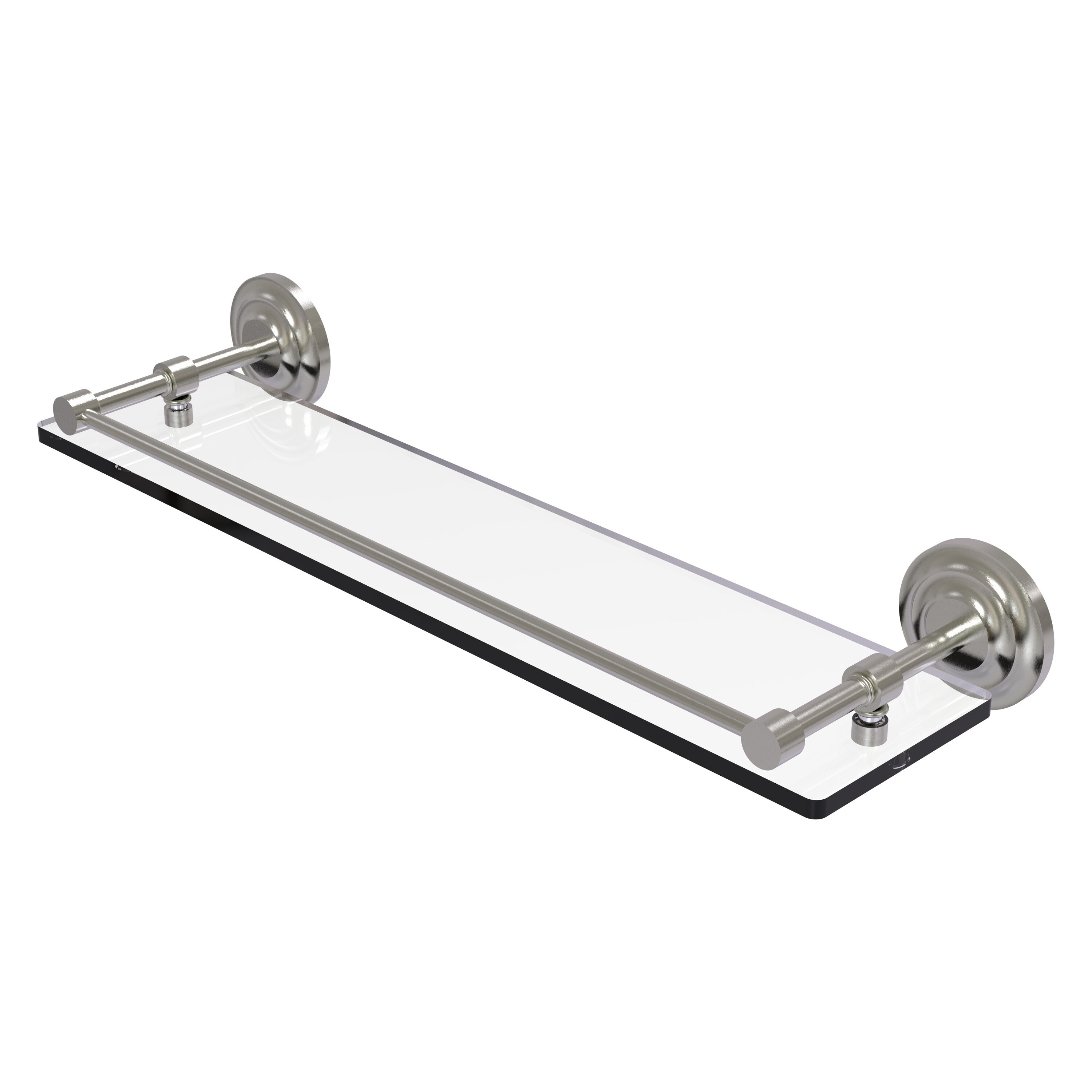 22 in. L x 8 in. H x 5 in. W 2-Tier Clear Glass Bathroom Shelf with Gallery  Rail in Satin Nickel