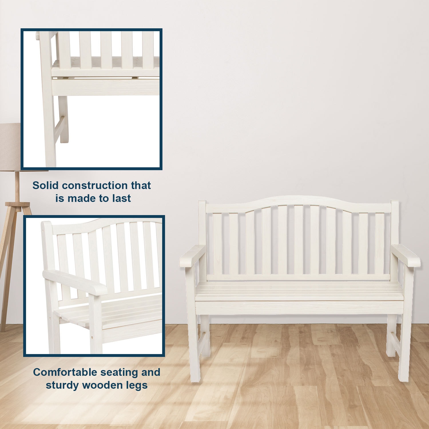Eggshell White Cedar Wood Outdoor Garden Bench