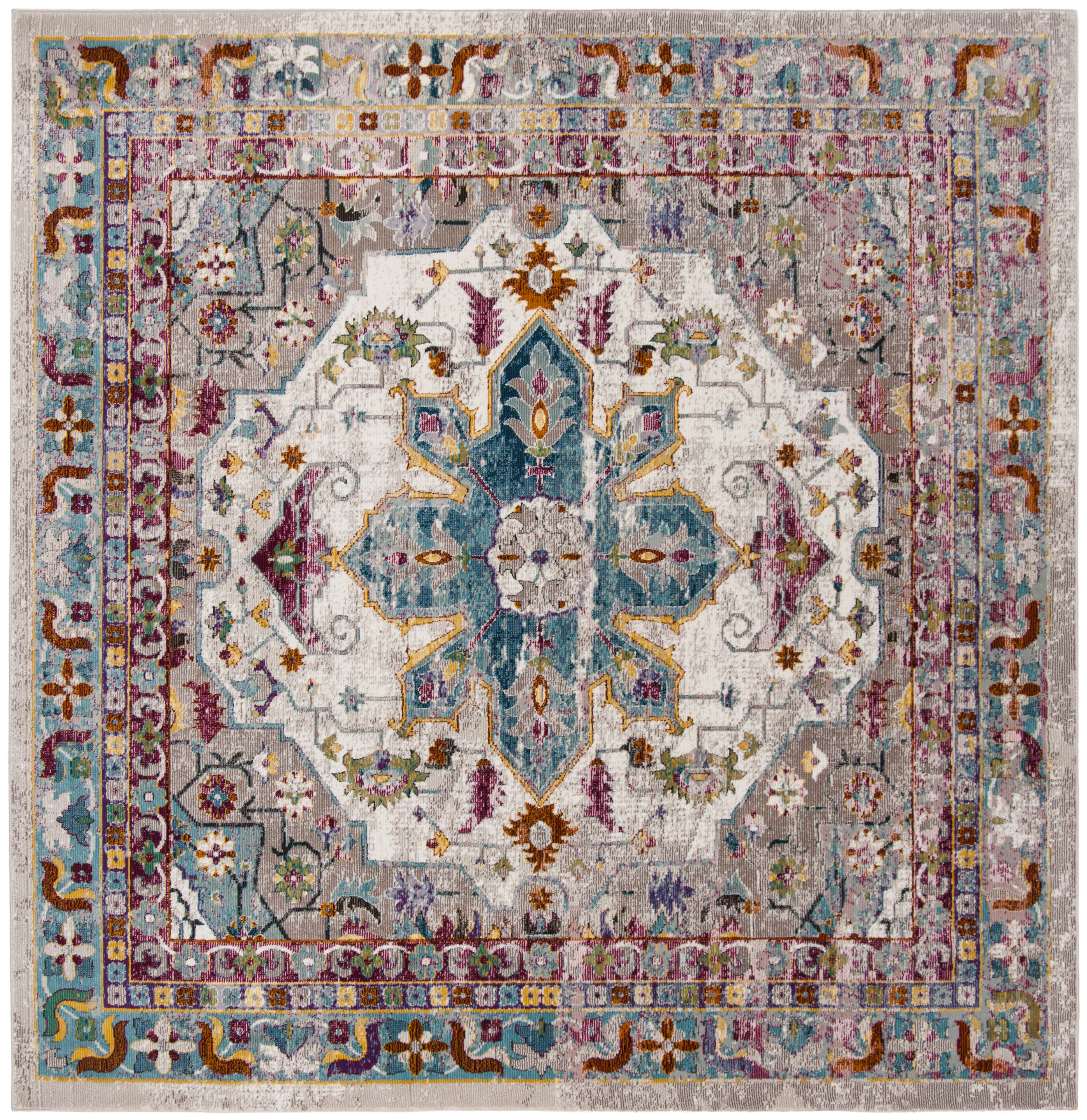 Safavieh ARA160C-6SQ Aria Jufti 6 x 6 (ft) Loomed Polypropylene Cream/Multi Square Indoor Floral/Botanical Bohemian/Eclectic Area rug