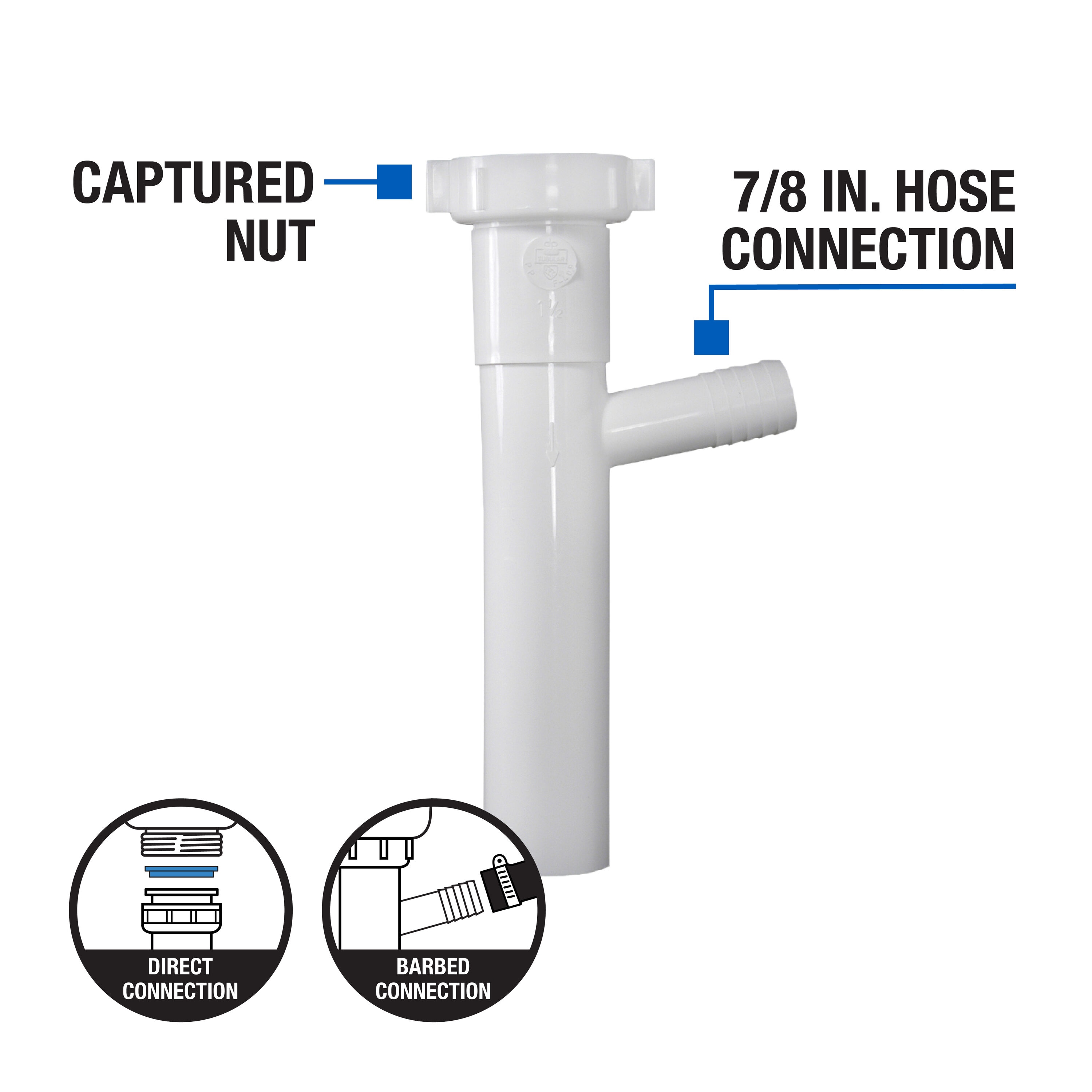 Dearborn 1000000635 1-1/2-in PVC Direct connect branch tailpiece 7/8-in OD outlet