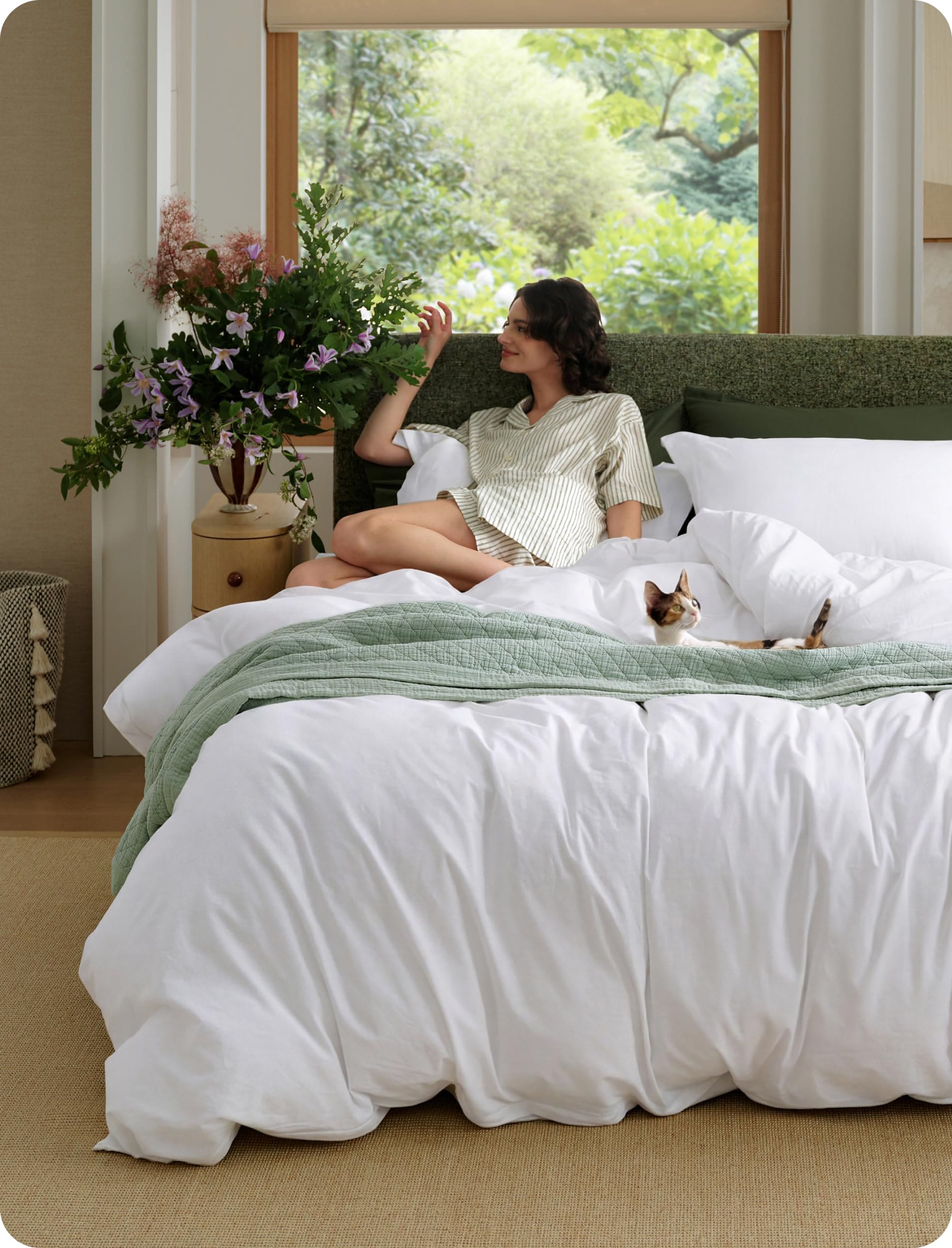 Bedsure PureWoven 100% Washed Cotton Duvet Cover Set, Twin Size, 2-PC