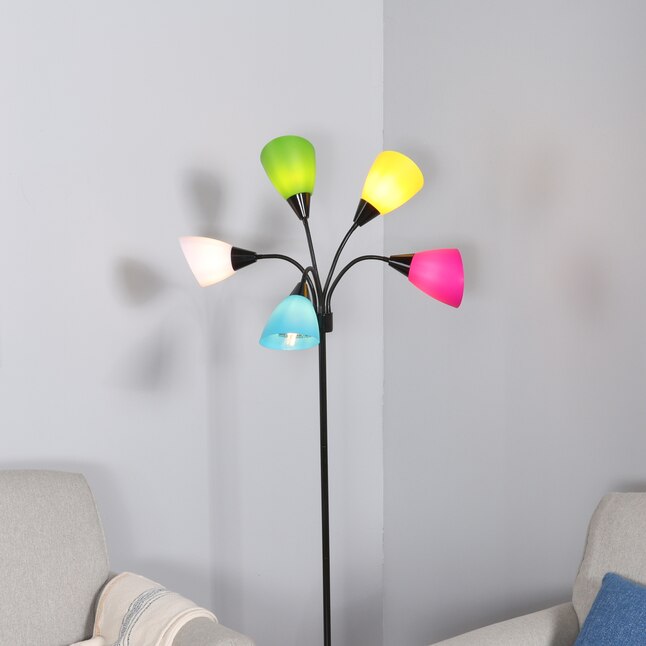 Multi Head Floor Lamp, 5 Light Multi Head Floor Lamp Silver With Multicolor Shade