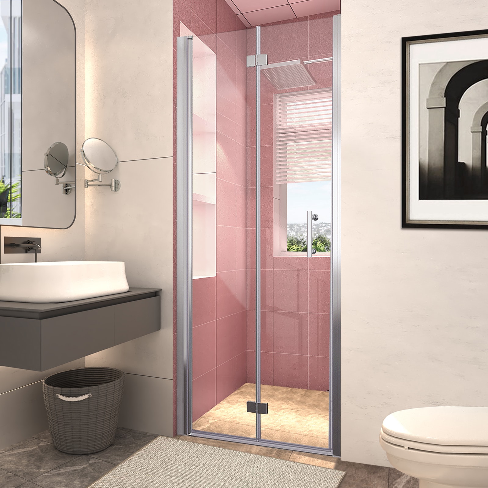 WELLFOR 32 in. W x 72 in. H Bifold Frameless Shower Door with Tempered Clear Glass in Chrome