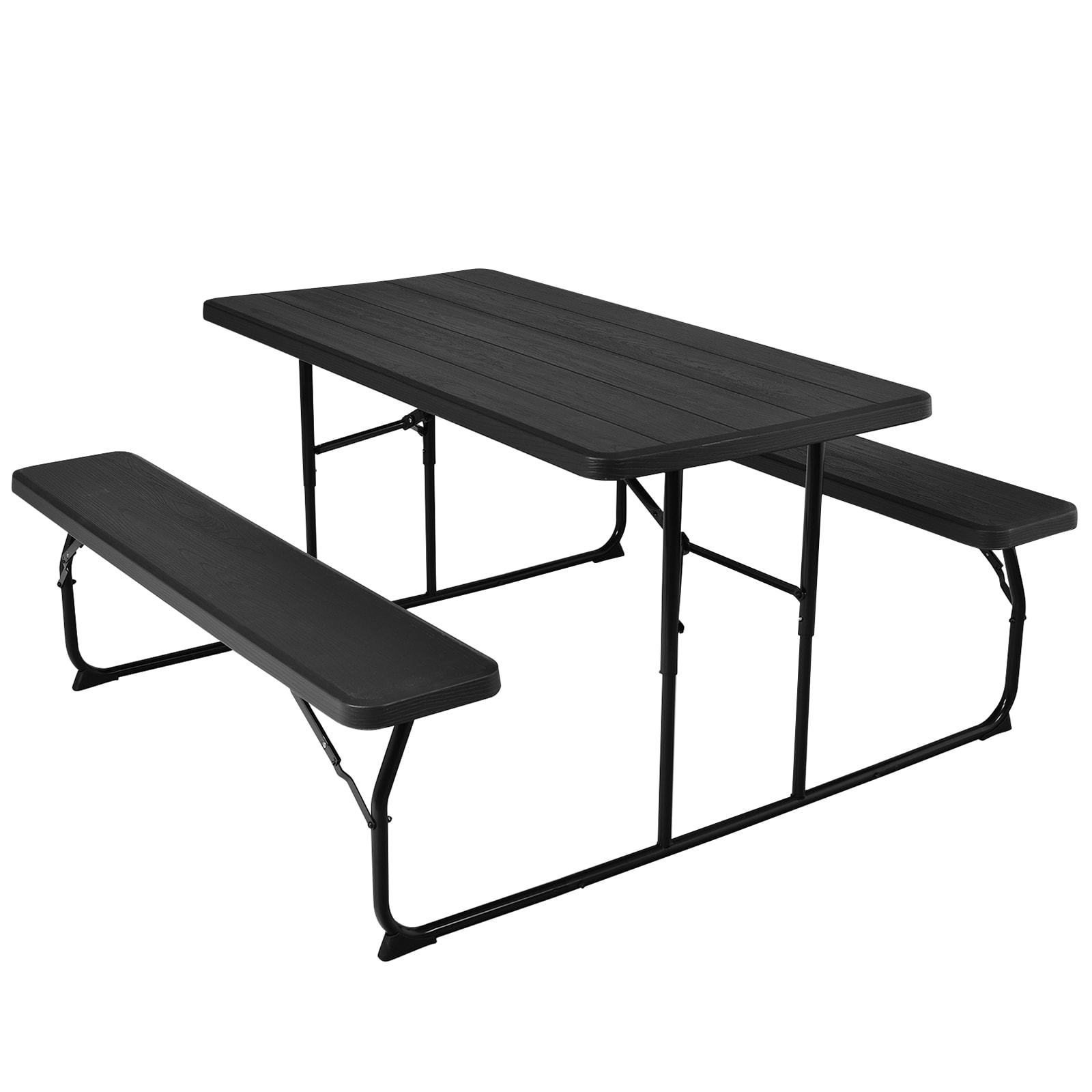 Slickblue D-CO-KB27607PO 27.5 Inch L x 54 Inch W- Folding Picnic Table and 2 Bench Set for 6 People HDPE Surface Steel Frame Indoor Outdoor Dining Table- White/ Black/ Gray - Thumbnail