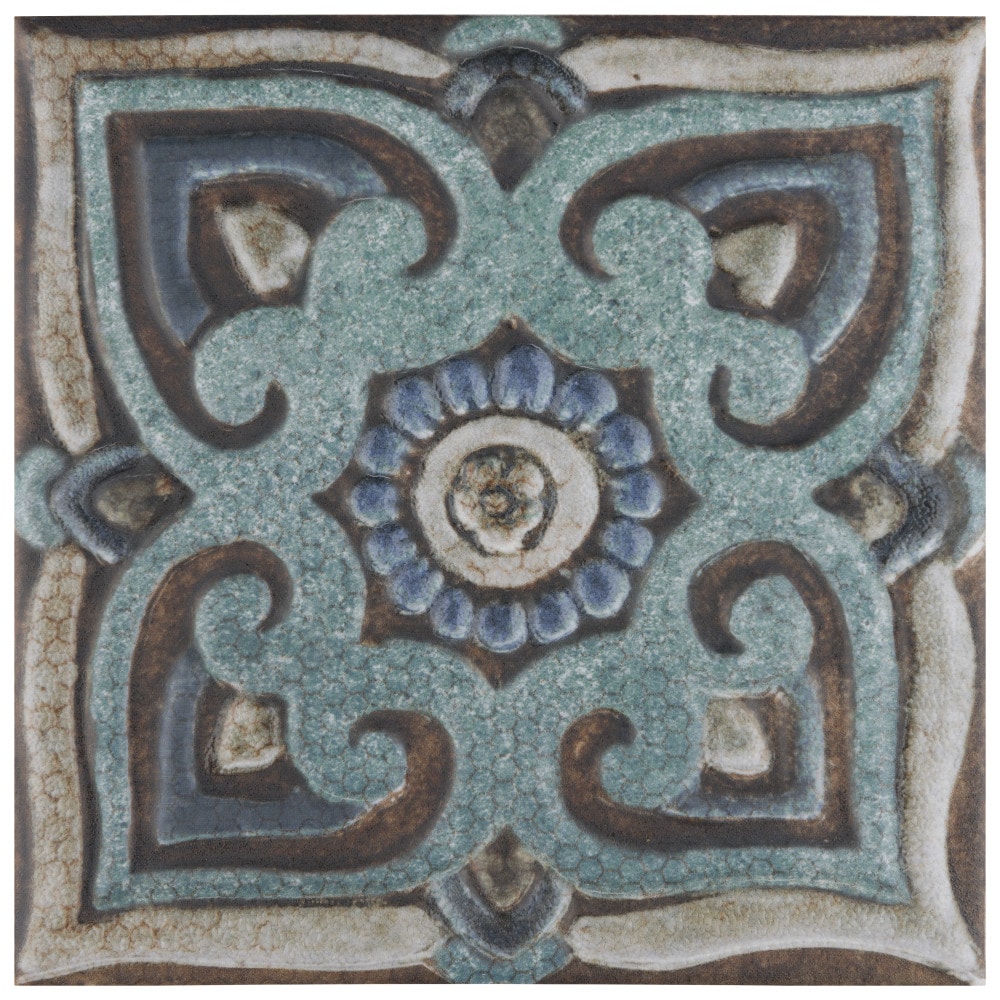 Affinity Tile S1WMZ8MADM Sample- Mandala Decor Mix 8-in x 8-in Multi-finish Ceramic Patterned Wall Tile