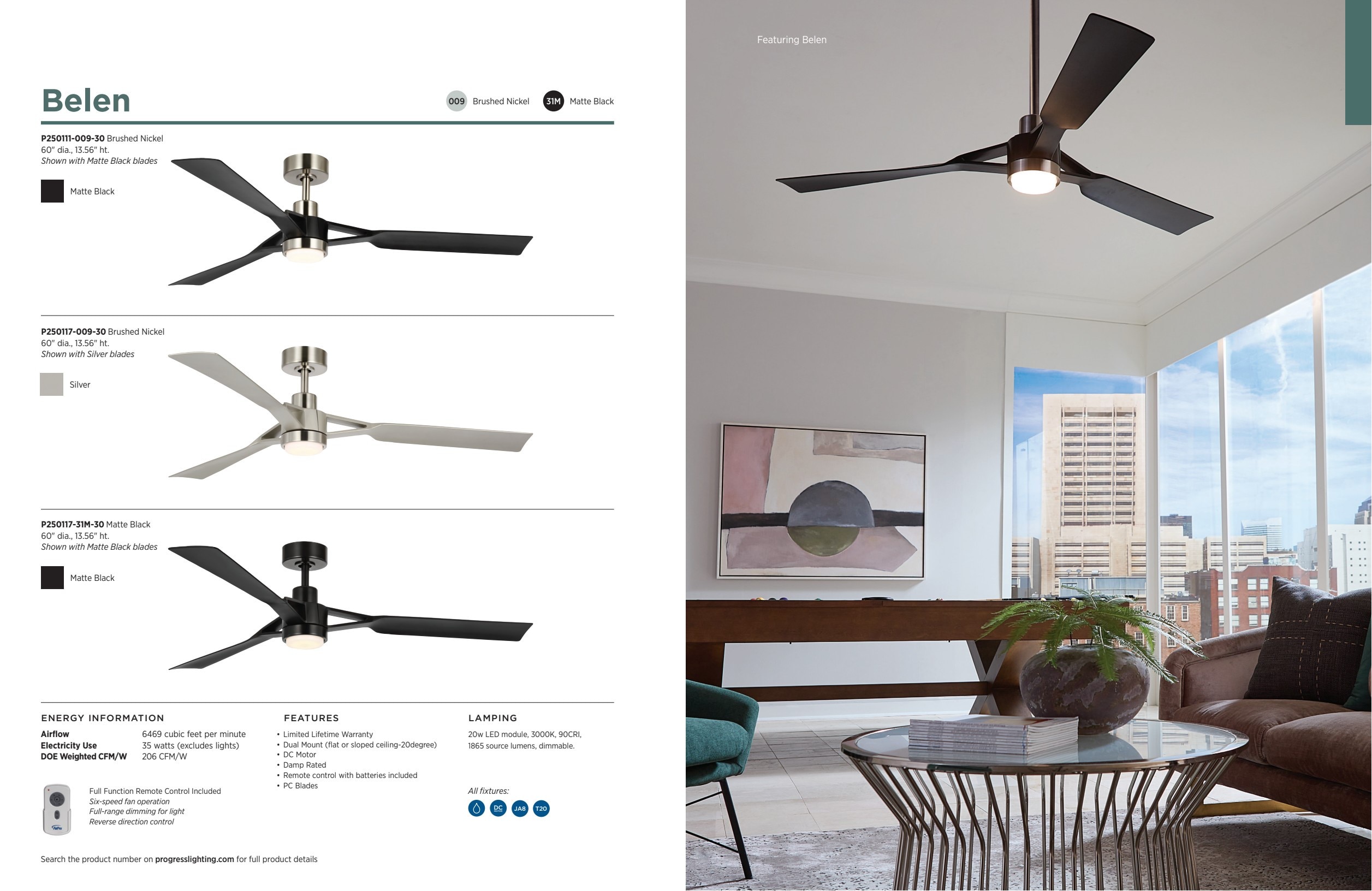 Belen 60'' Matte Black Ceiling Fan with LED Light