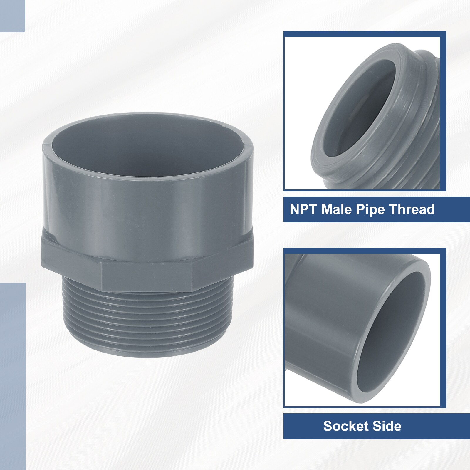 Unique Bargains PVC Male Adapter Pipe Fitting 5pcs 2 Inch 2-Way PVC ...
