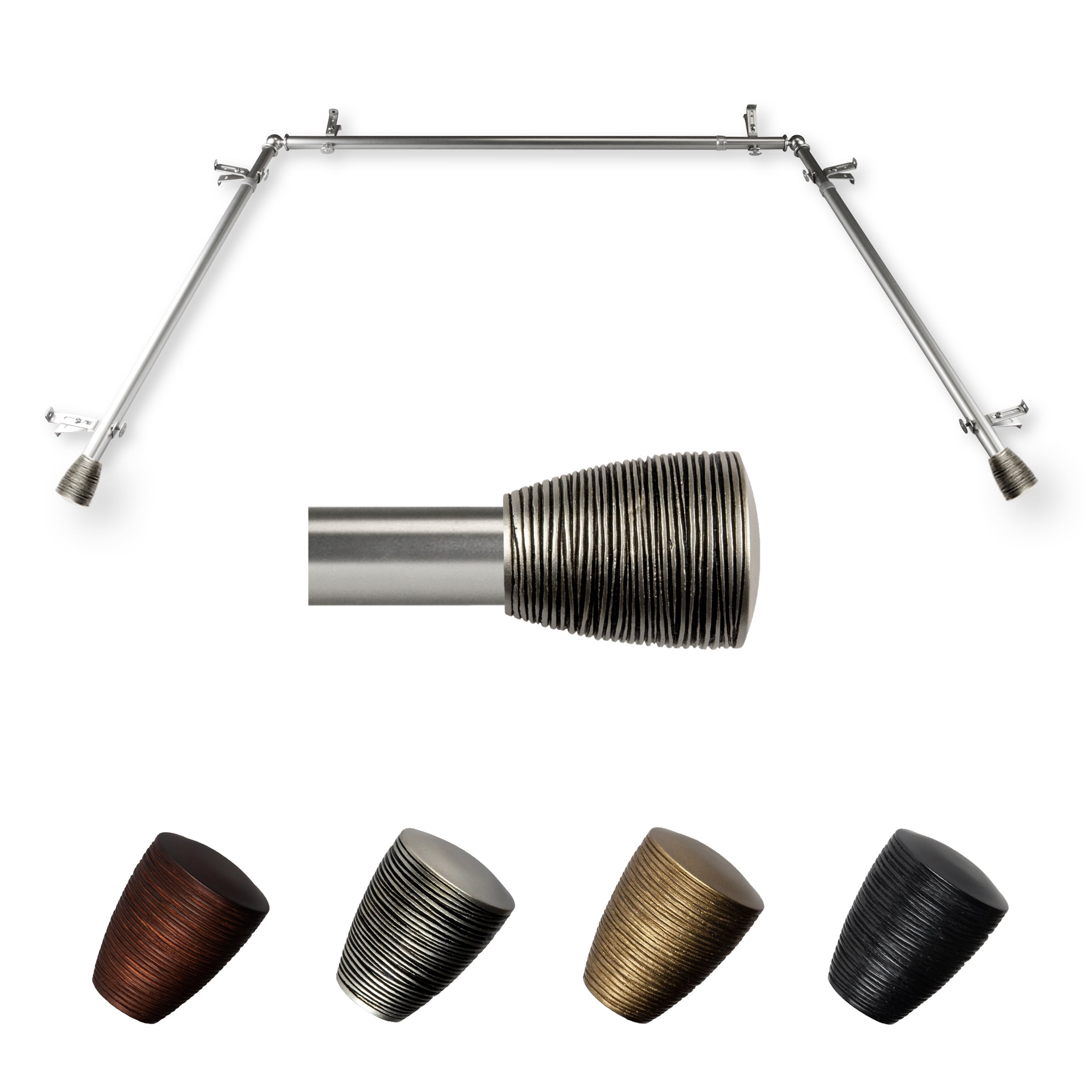 Hart & Harlow L-ABAY-78-5 Tobiya 13/16-in 38-in to 72-in Satin nickel Steel Bay window curtain rod with Finials