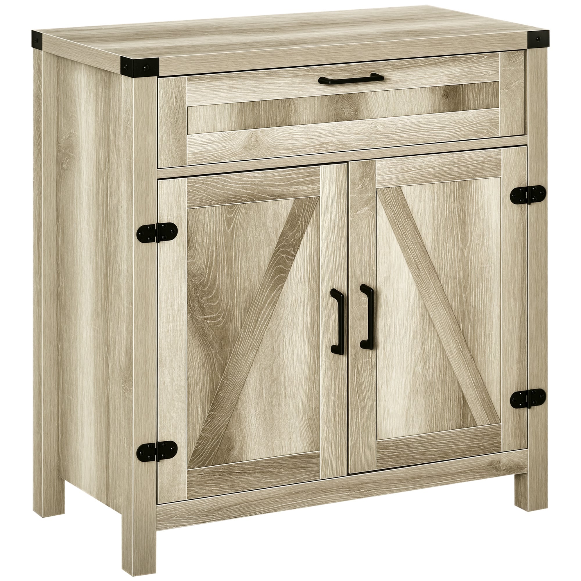 HomCom 835-333 Sideboard with Storage Drawer Modern Farmhouse Kitchen Cabinet with 2 Barn Doors Coffee Bar Cabinet Oak