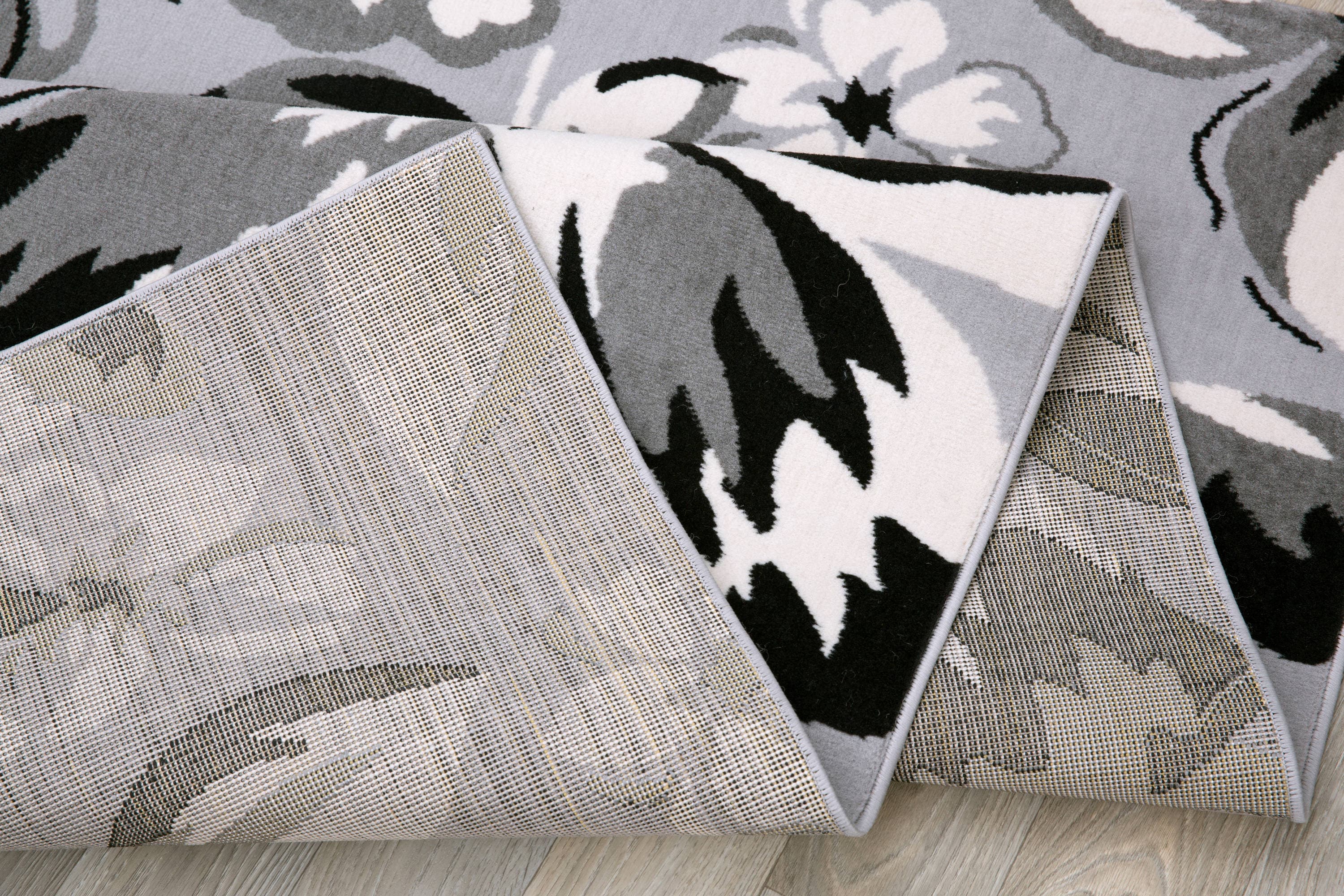 Gray Floral Rectangular Washable Synthetic Area Rug