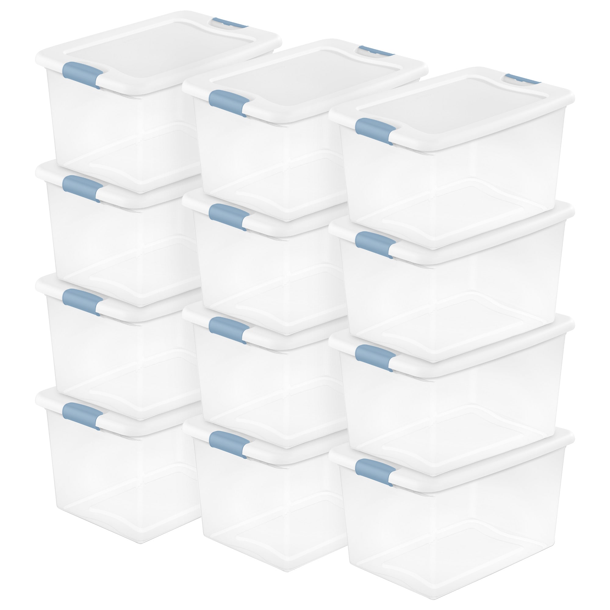 Sterilite 64 Qt Clear Plastic Stackable Storage Bin w/ White Latch Lid 12 Pack #87250