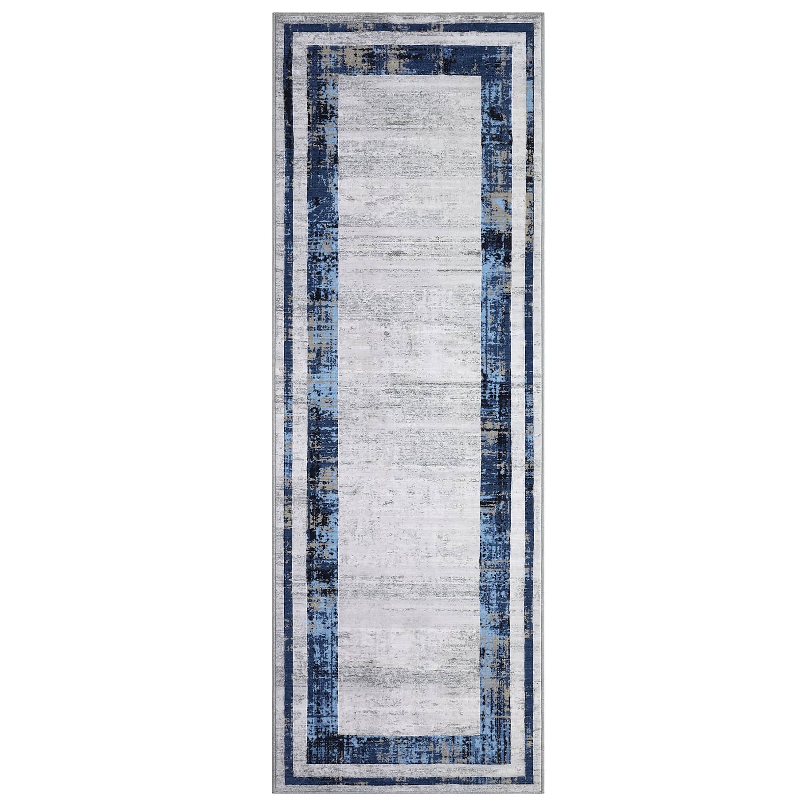 Qeetex LSN-PHK-33EC57FQ 2 x 6 ft Pearl Velvet Dark Blue Rectangular Hallway Bathroom Entryway Kitchen Office Foldable Geometric Modern Washable Area Rug