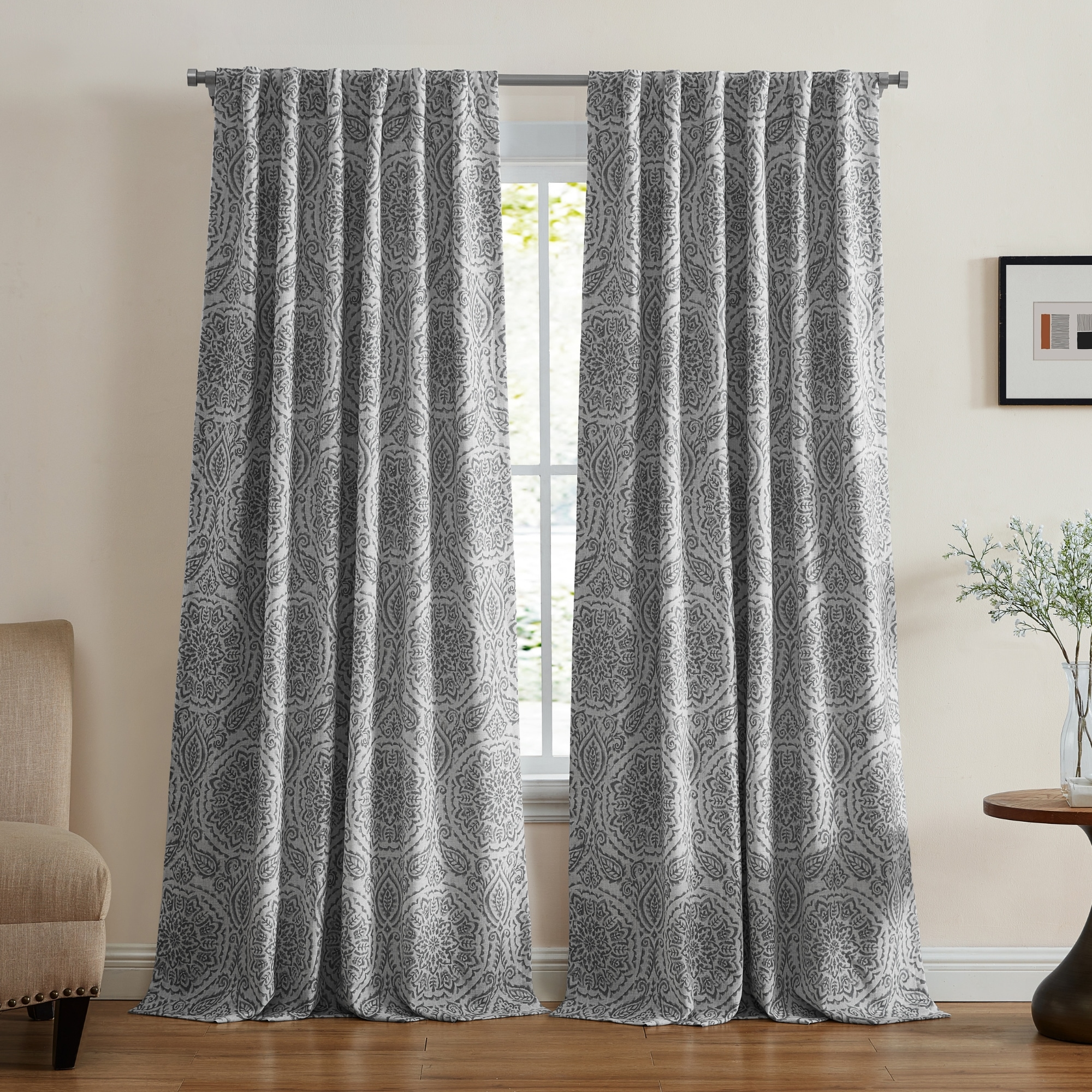 Elrene Home Fashions 194590203283 95-Inches Gray Geometric Blackout Standard lined Back tab/Pinch pleat/Rod pocket Single curtain panel