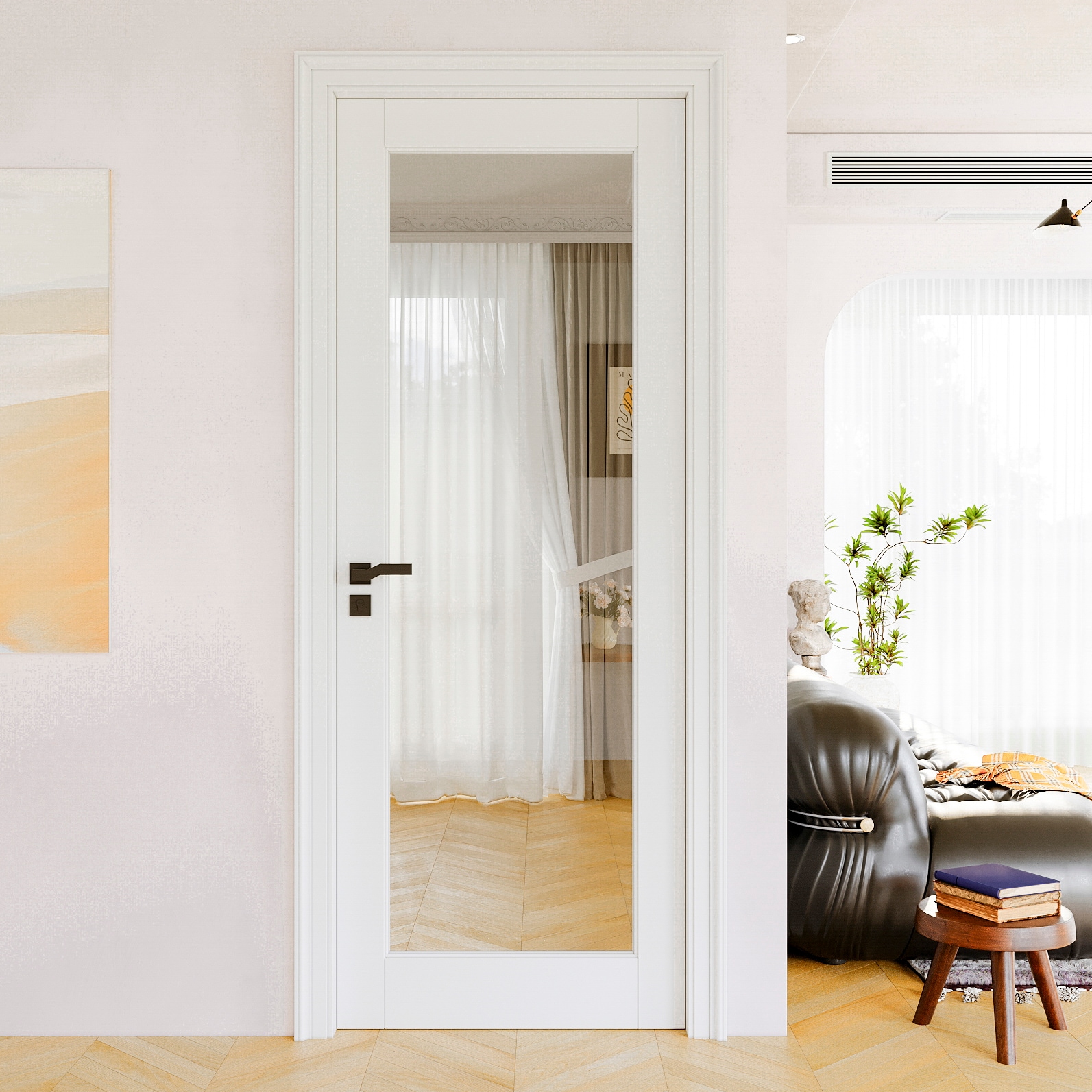 JUJUBON IN-SLABC1-30 Traditional  30-in x 80-in White 1-panel Clear glass Smooth Solid core Prefinished MDF Slab Door