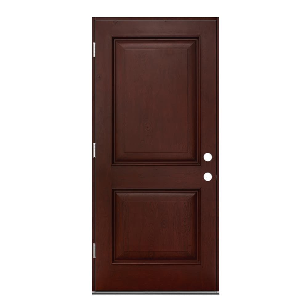 JELD-WEN LOWOLJW232600035 36-in x 80-in x 4-9/16-in Fiberglass No glass Right-hand outswing Sequioa Stained Prehung Front Door Insulating core