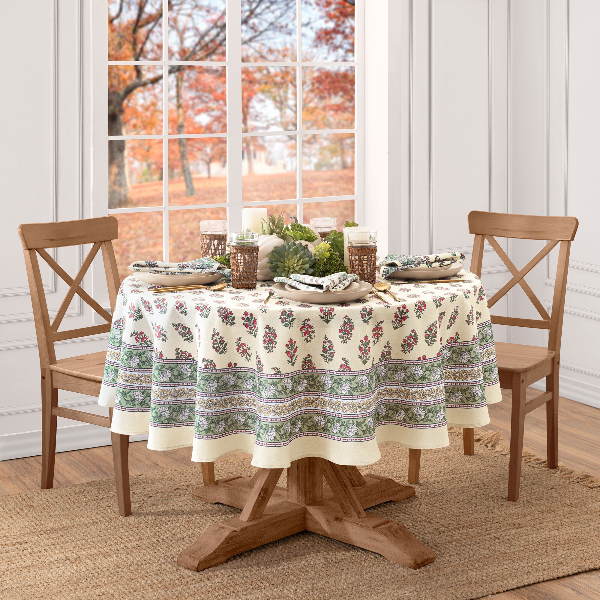 Elrene Home Fashions 194590285845 Nomad Winter Holiday Block Print Oval 60x84 Indoor Multicolor Table Cover for 6-ft rectangle