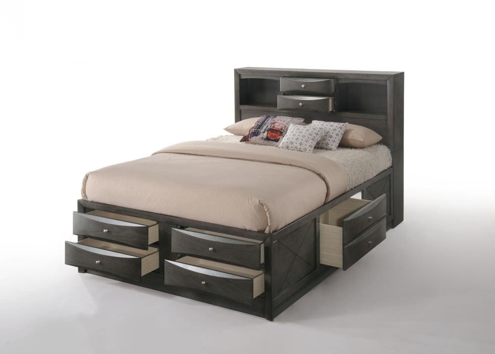 Acme Furniture Ireland Storage Gray, Oak King Size Bed With Storage Drawers