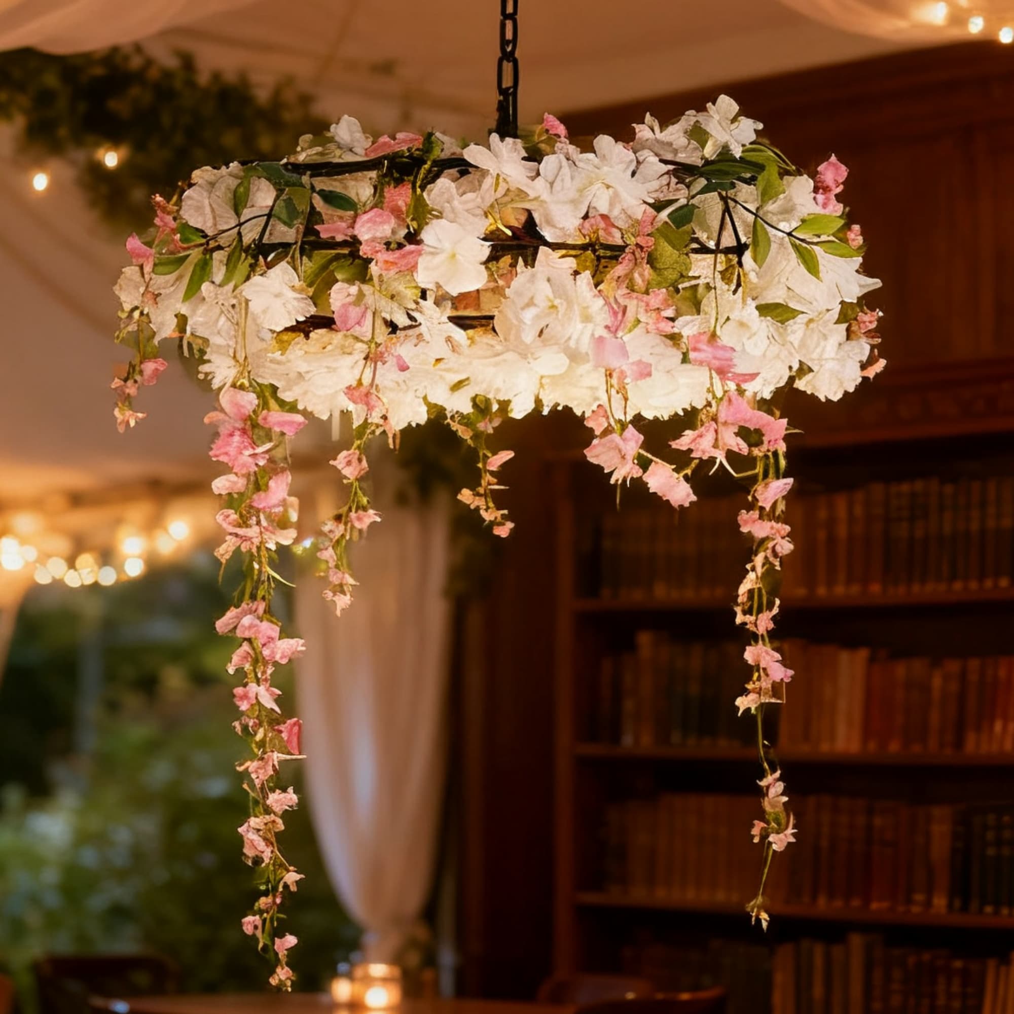 EFPERFECT 3 - Lights Round Cage Pendant Lamp with Floral Accents  with Flower Decoration