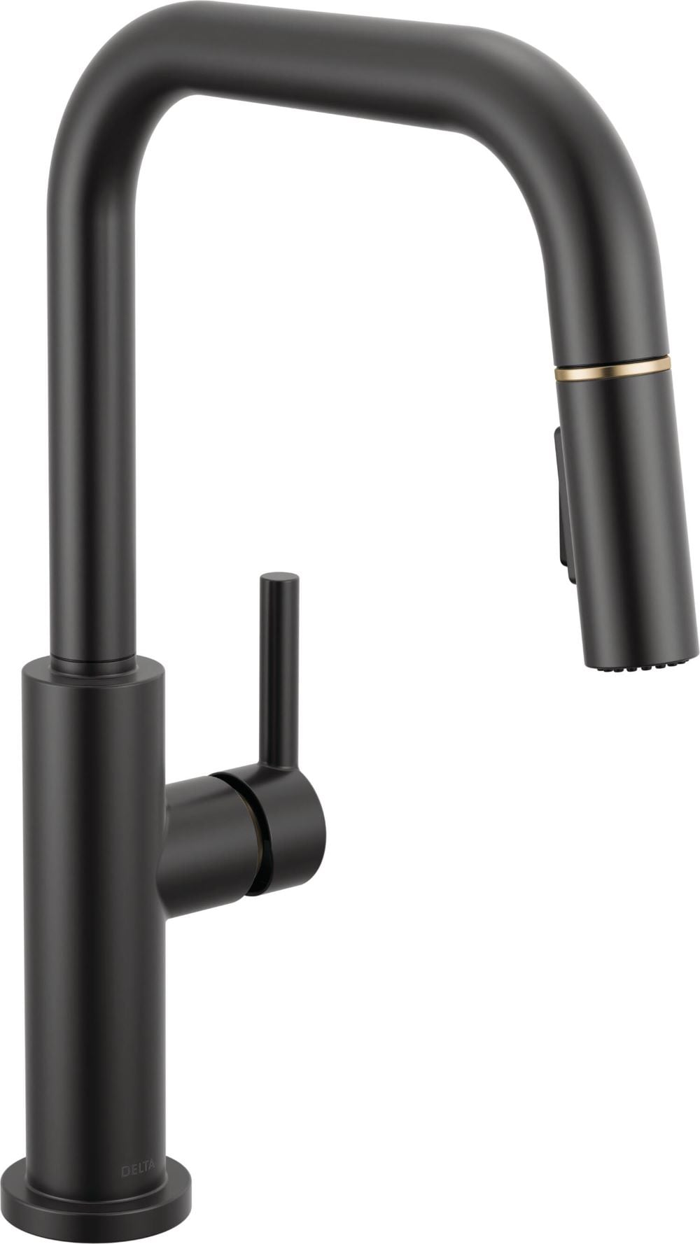 Delta 19868LF-GZ Nicoli Matte Black/Champagne Bronze Single Handle Deck-mount Pull-down Kitchen Faucet with Sprayer ( Deck Plate Included )