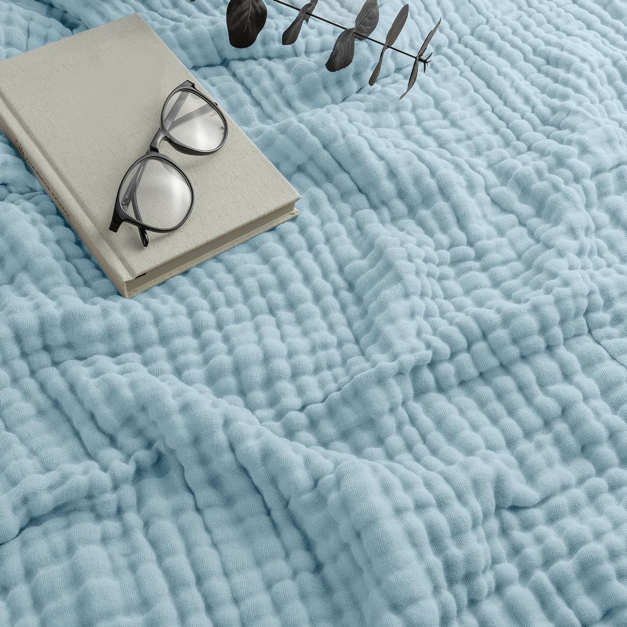Comfy Cubs  Adult Muslin Blanket Queen 90 x 90 inches - Sky Blue