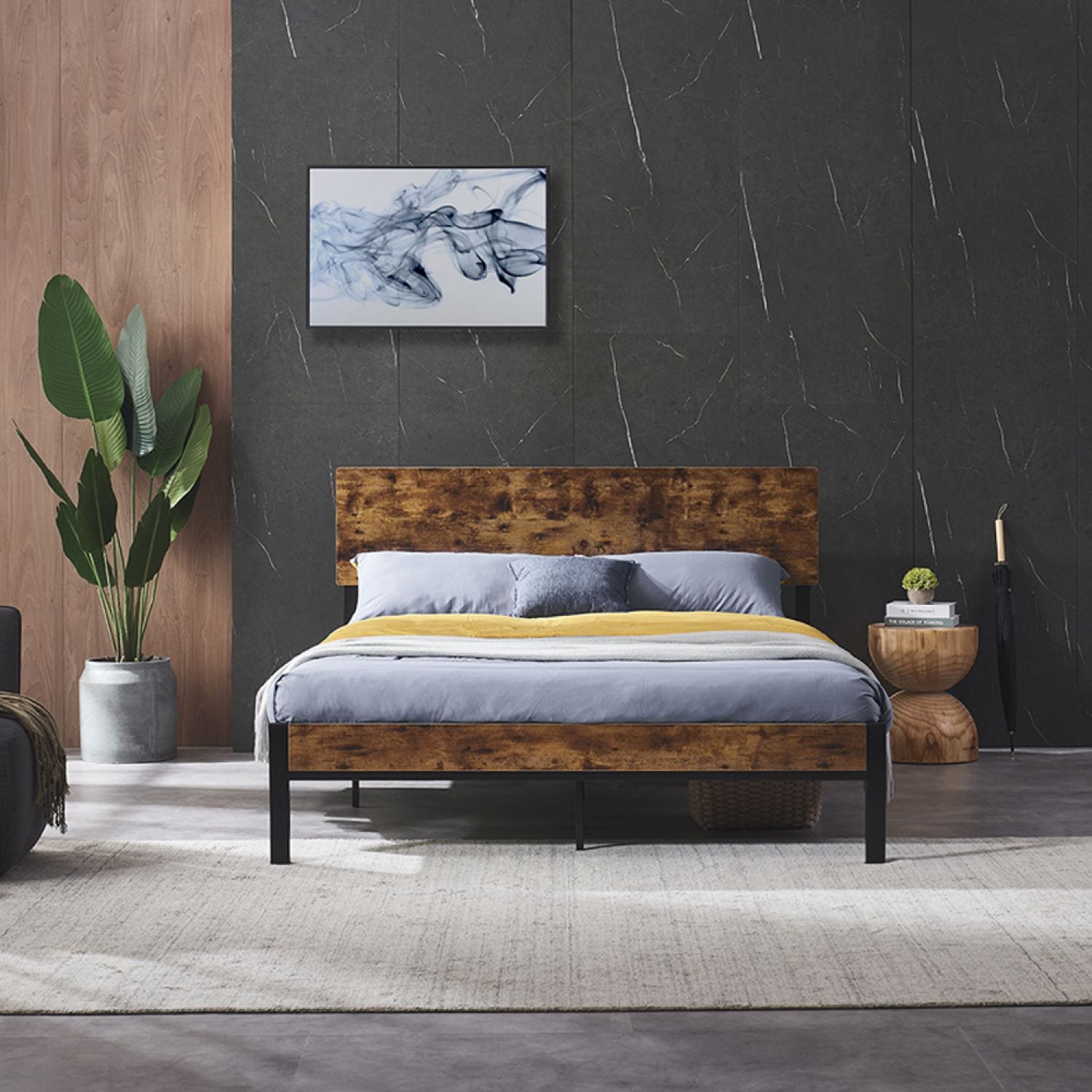 JASMODER W114141107 Dark Brown King Composite Platform Bed with Storage