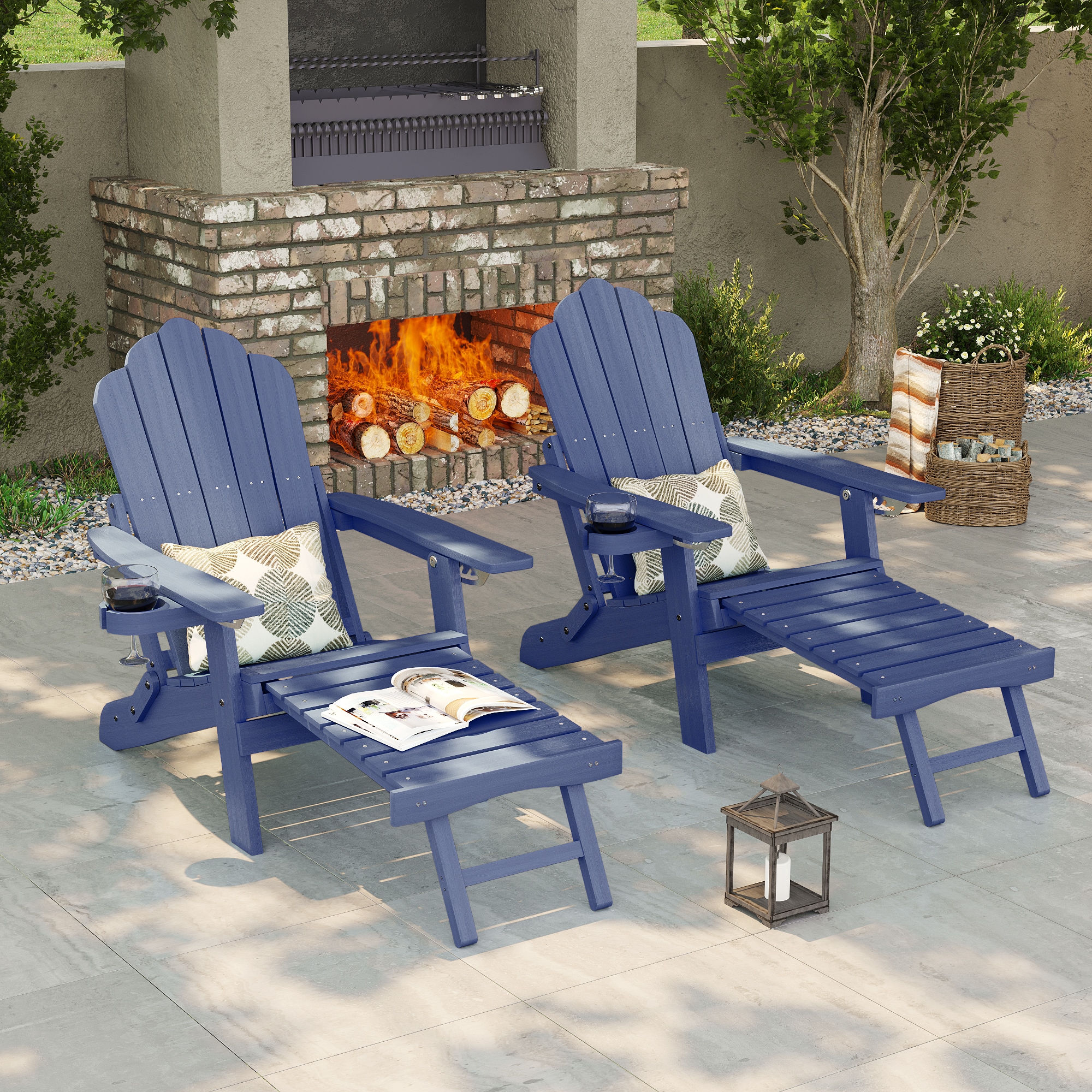ACEGOSES LW-BAR-22-NY-2 Adirondack Chair Set of 2 Navy Stationary Adirondack Chair with Slat Seat