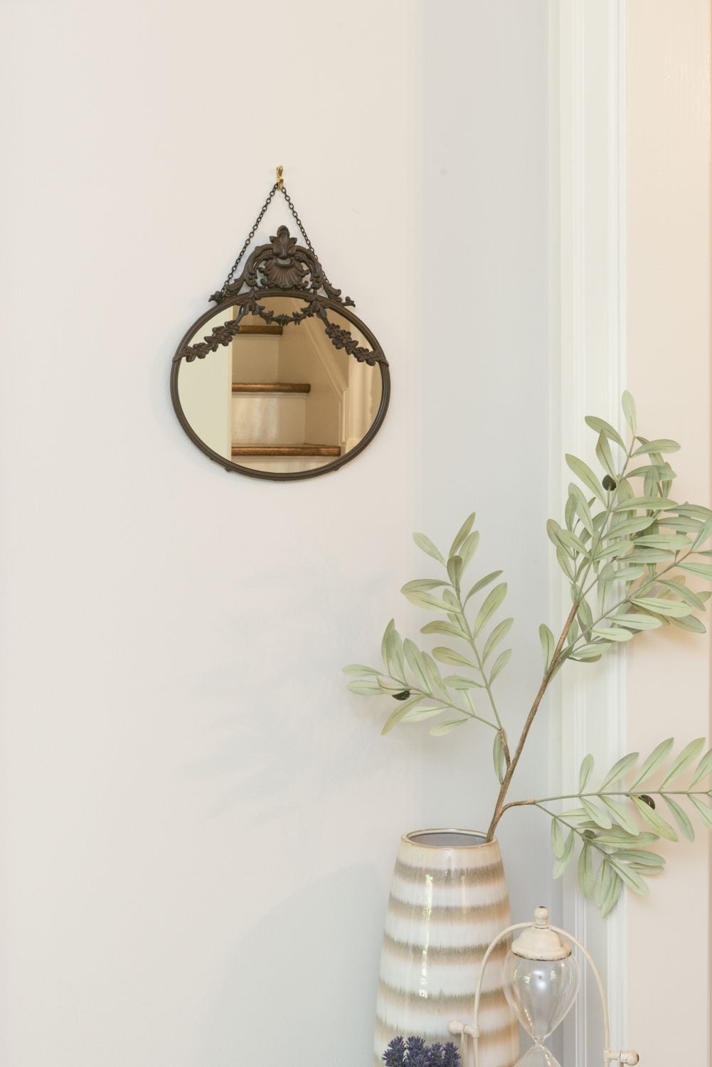 Oval Full Length Bronze and Wood Wall Mirror