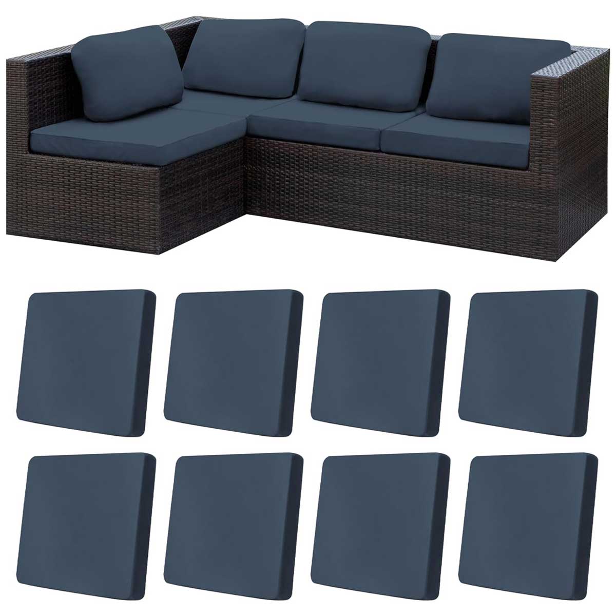 Aoibox LABPC2918 8Pcs Stretch Patio Cushion Covers Outdoor Couch Covers Replacement for Patio Furniture Cushion Covers Washable Reusable Furniture Protector Grey Blue