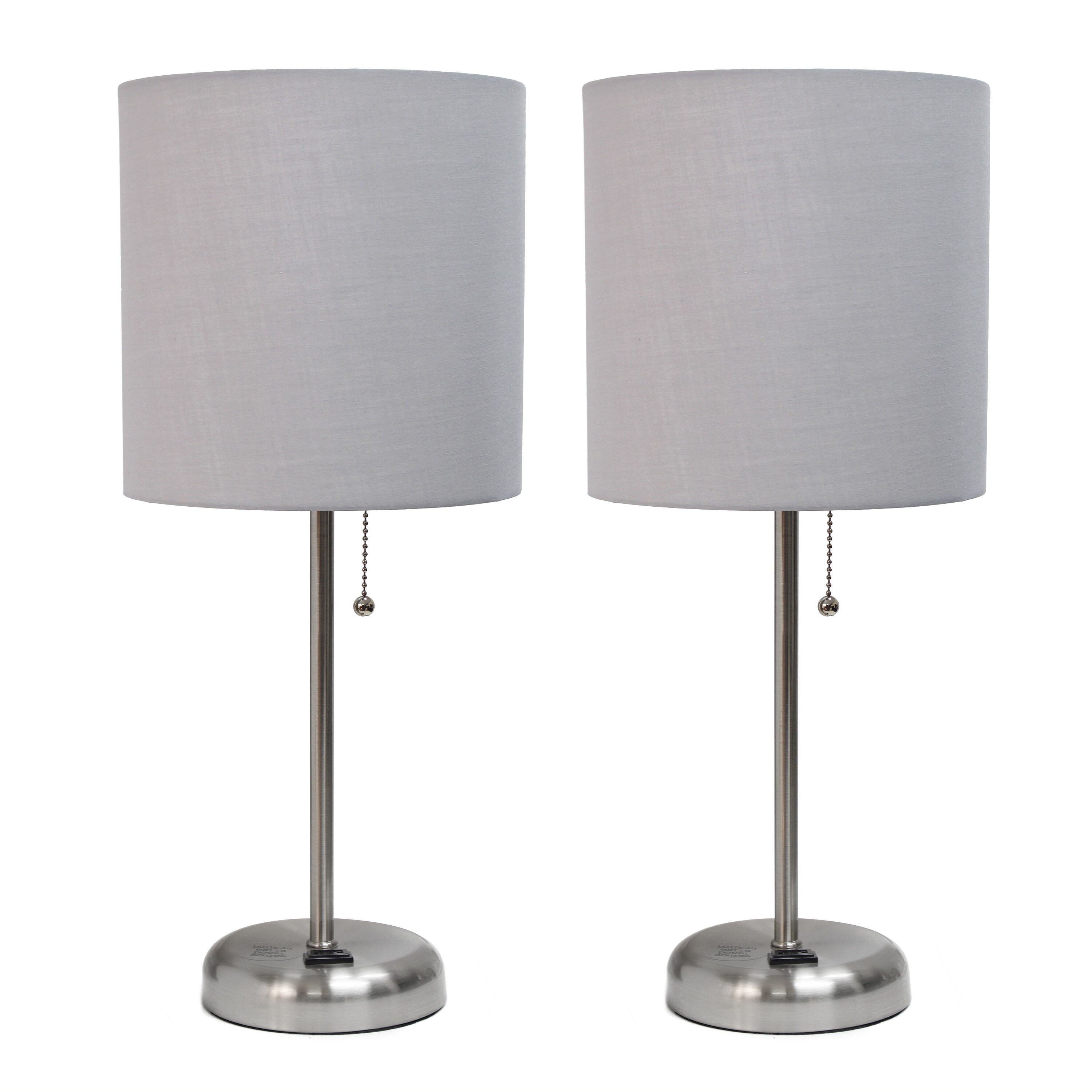 Creekwood Home CWT-2009-GY-2PK Oslo 19.5-in Brushed Steel/Gray Shade LED Pull-chain Table Lamp with Fabric Shade 2 -Set