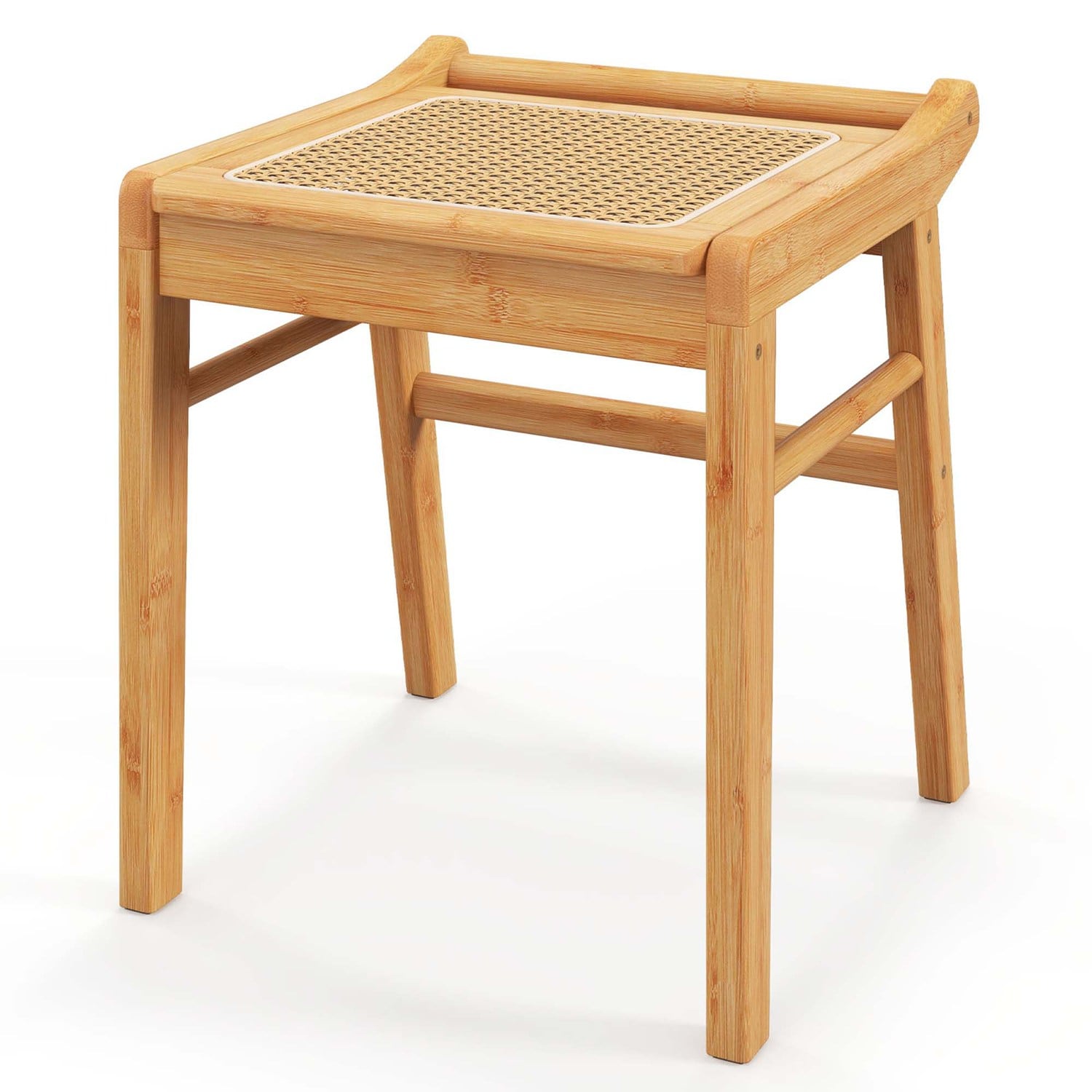 Costway  Bamboo Vanity Stool Rattan Top Ottoman Footrest for Living Room Bedroom Natural