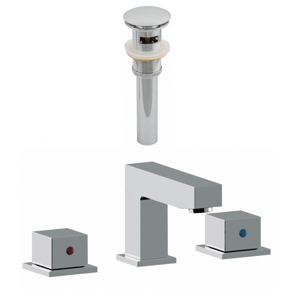 American Imaginations AI-23445 Chrome 2-handle Widespread WaterSense Mid-arc Bathroom Sink Faucet with Drain