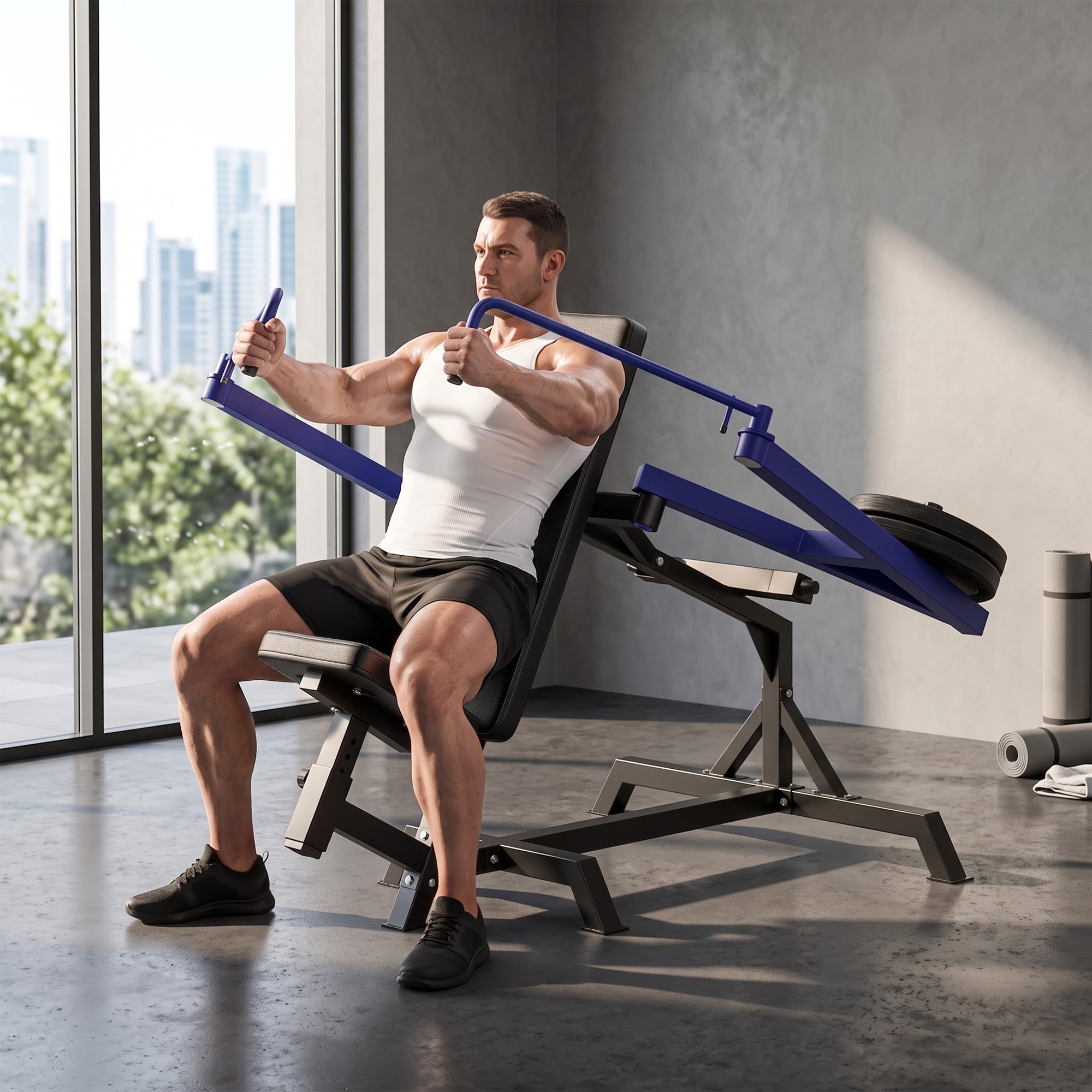 Soozier Seated Chest Press Machine with Adjustable Lever Arms Dark Blue ...