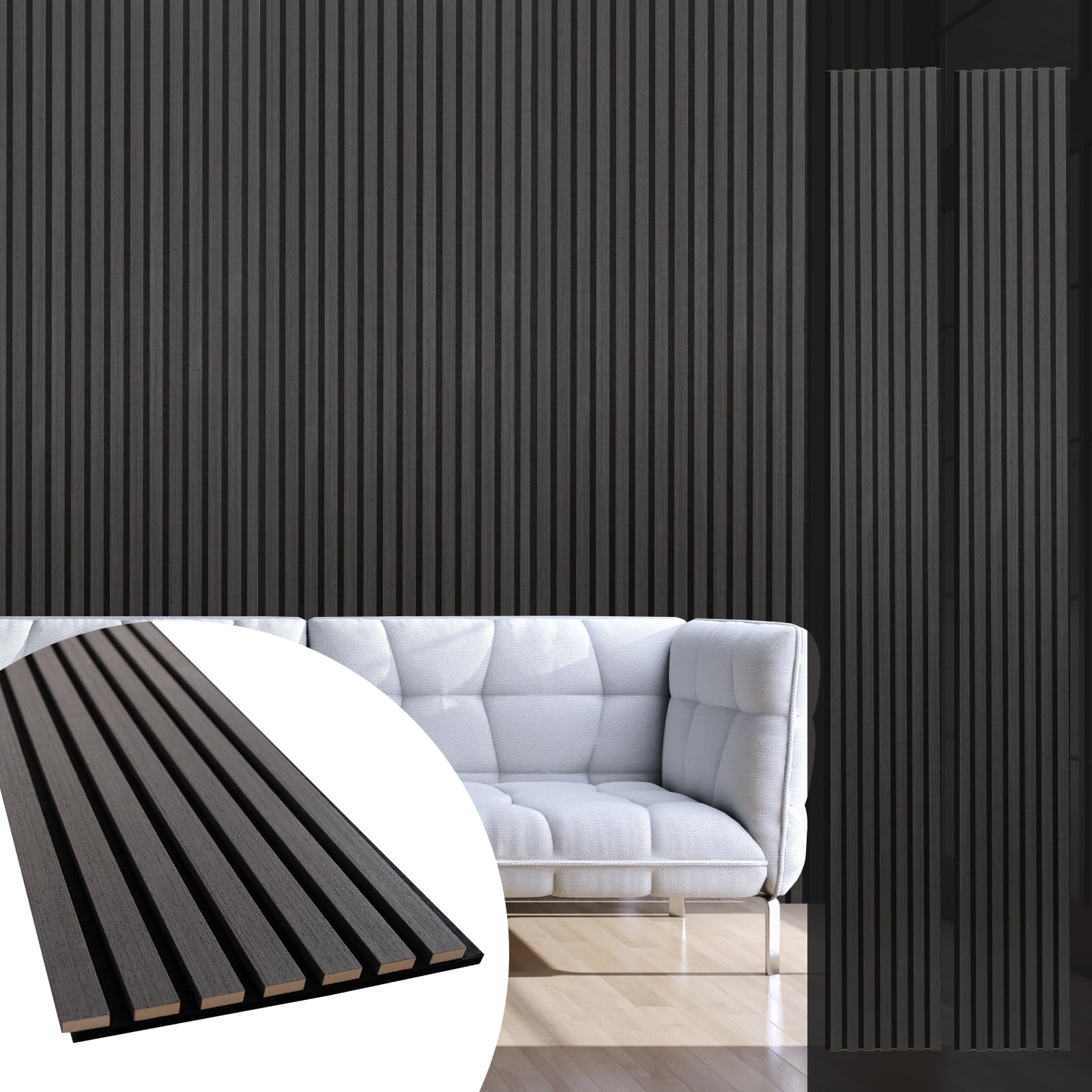 Afoxsos  Acoustic Wood Slat Wall Panels 4 pcs Sound Absorbing Panels for Wall and Ceiling 48 x 22 Inch Rustic Walnut for Home Office Studio