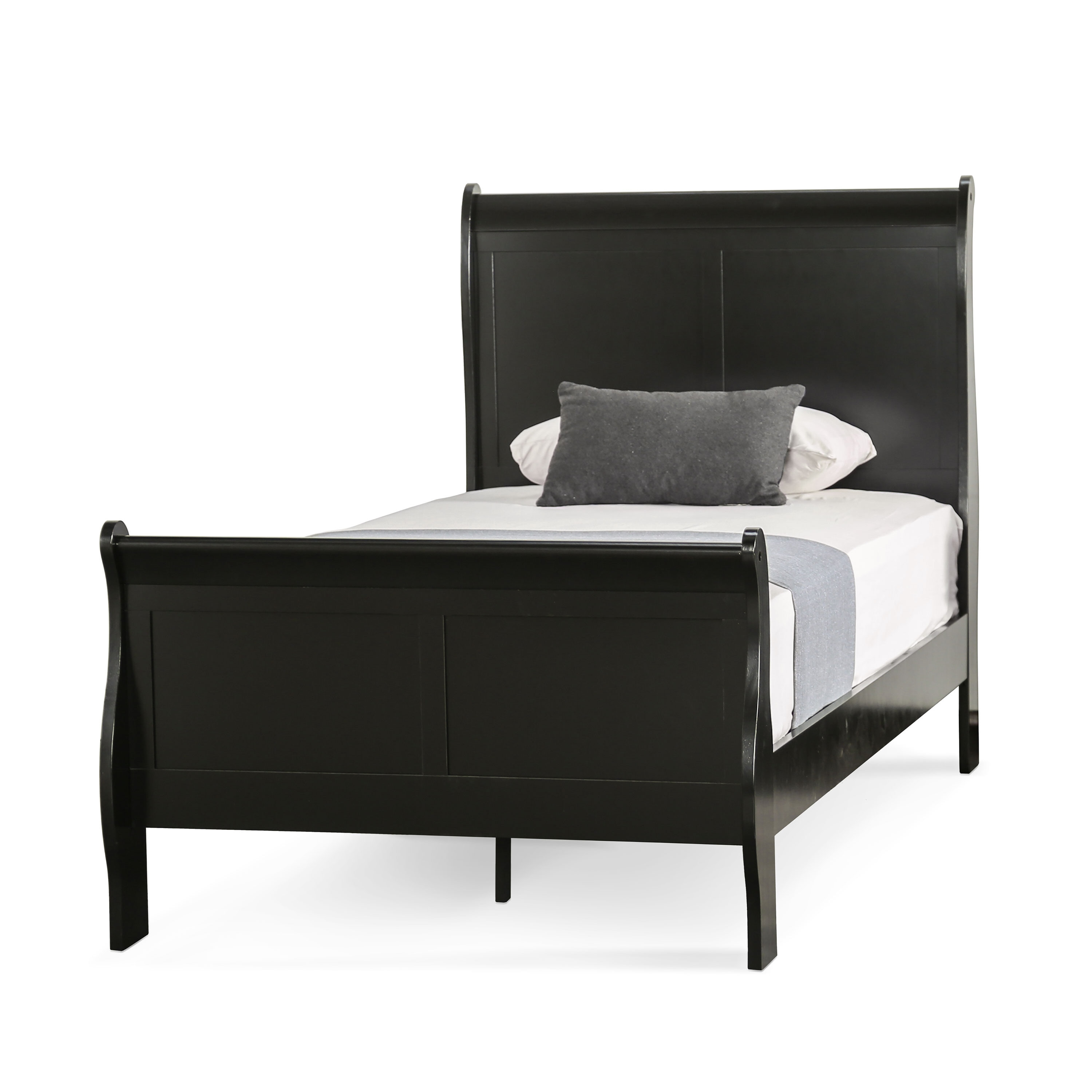 Black Twin Sleigh Bed with Wood Frame and Headboard