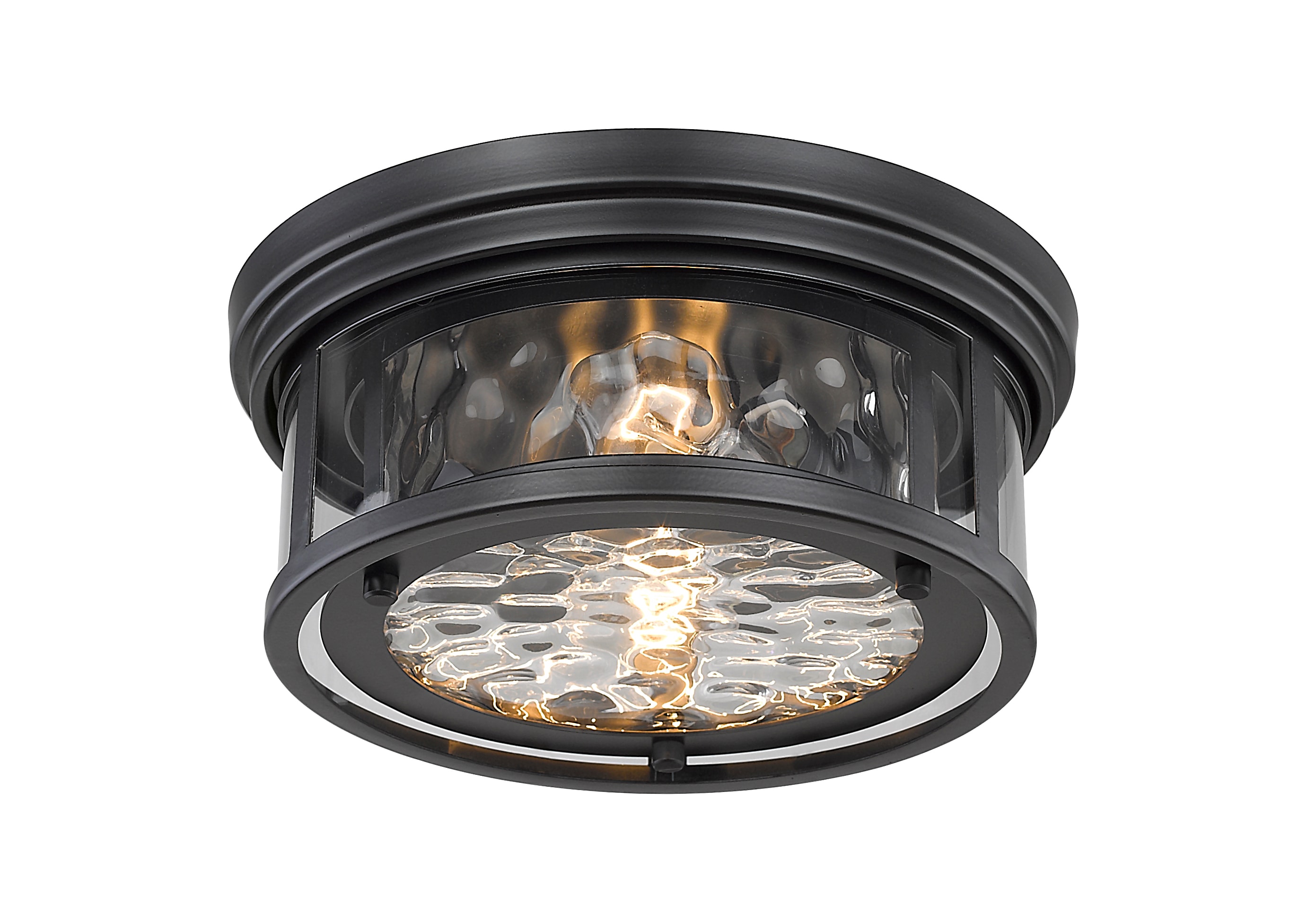 Clarion Matte Black Transitional 2-Light Flush Mount with Clear Water Glass