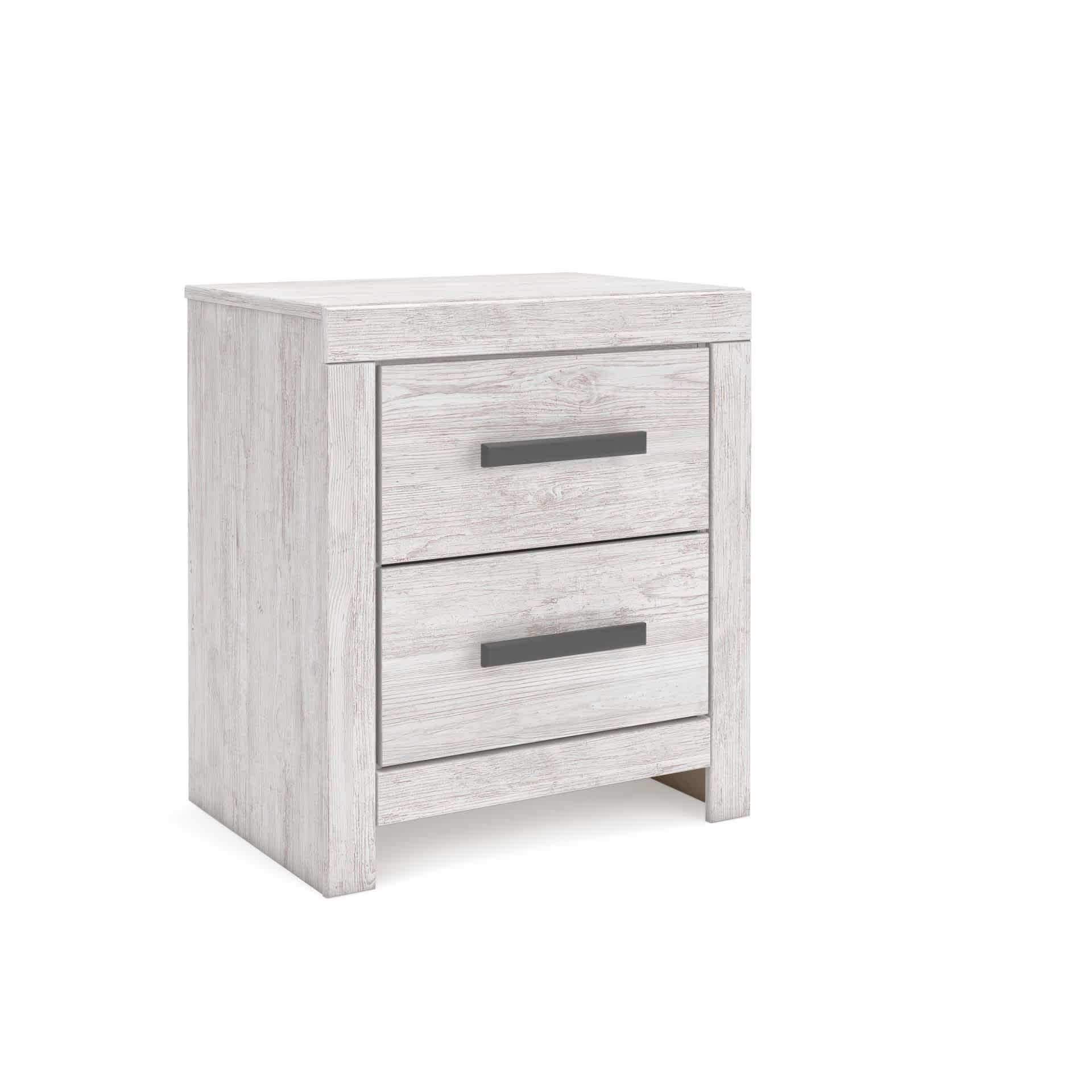 Signature Design by Ashley - Cayboni Whitewash Two Drawer Farmhouse Style Nightstand with Black H...