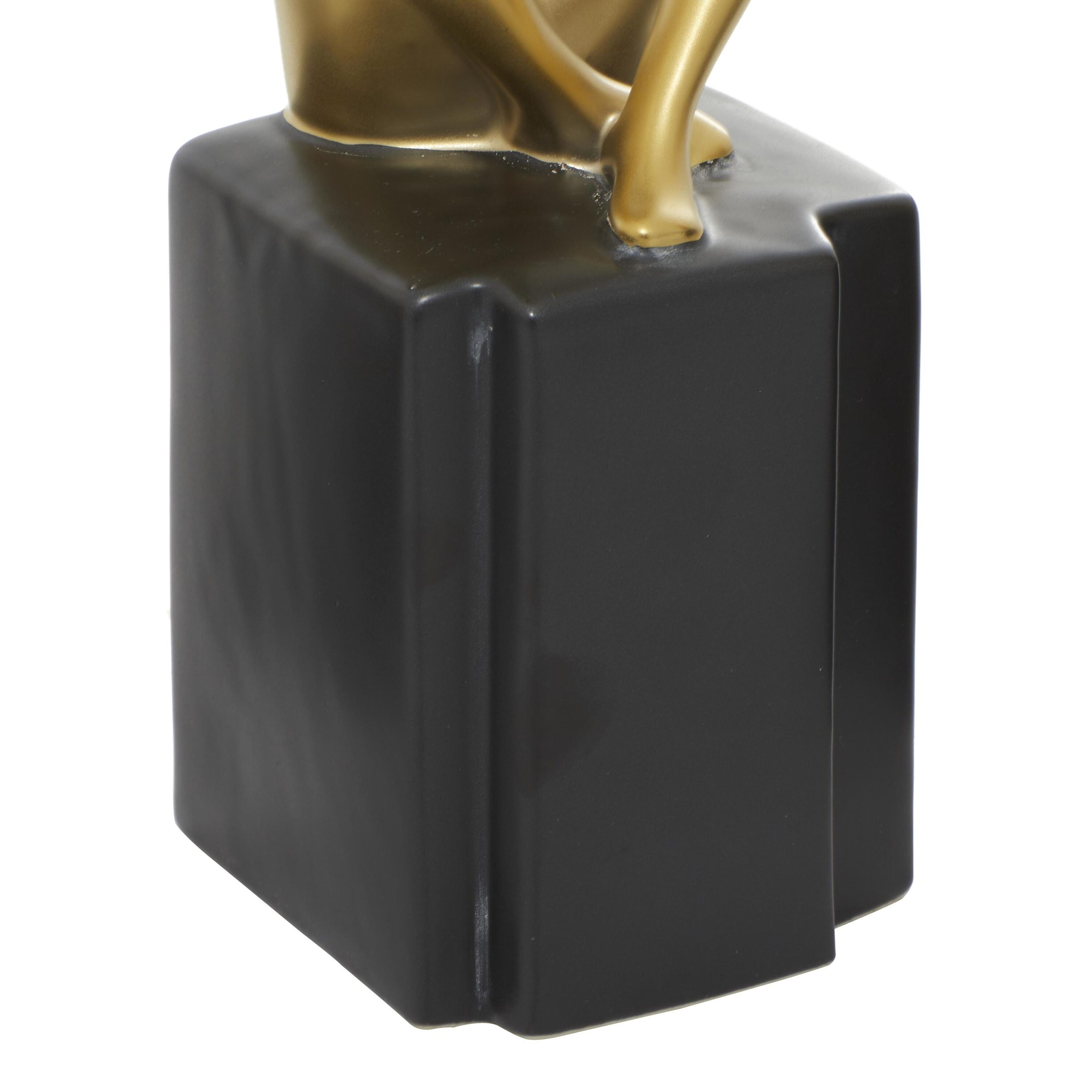 Gold Porcelain Sitting Thinker Trio Sculptures 4"W, 13"H