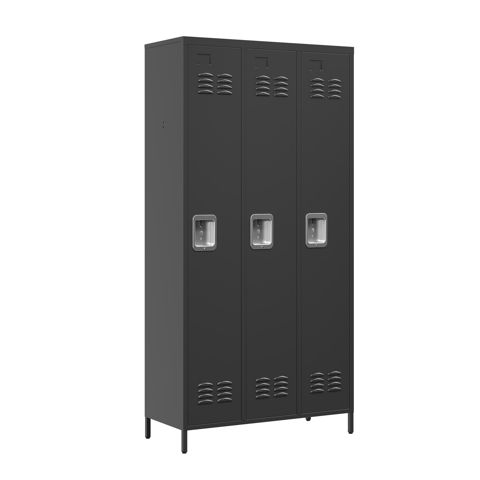 HyperDrop Cart 72 Inch Black Lockable Metal Locker Cabinet/ 3 Compartment Design Secure Storage Unit Ideal for Staff Workplace Gym School Garage Household Use