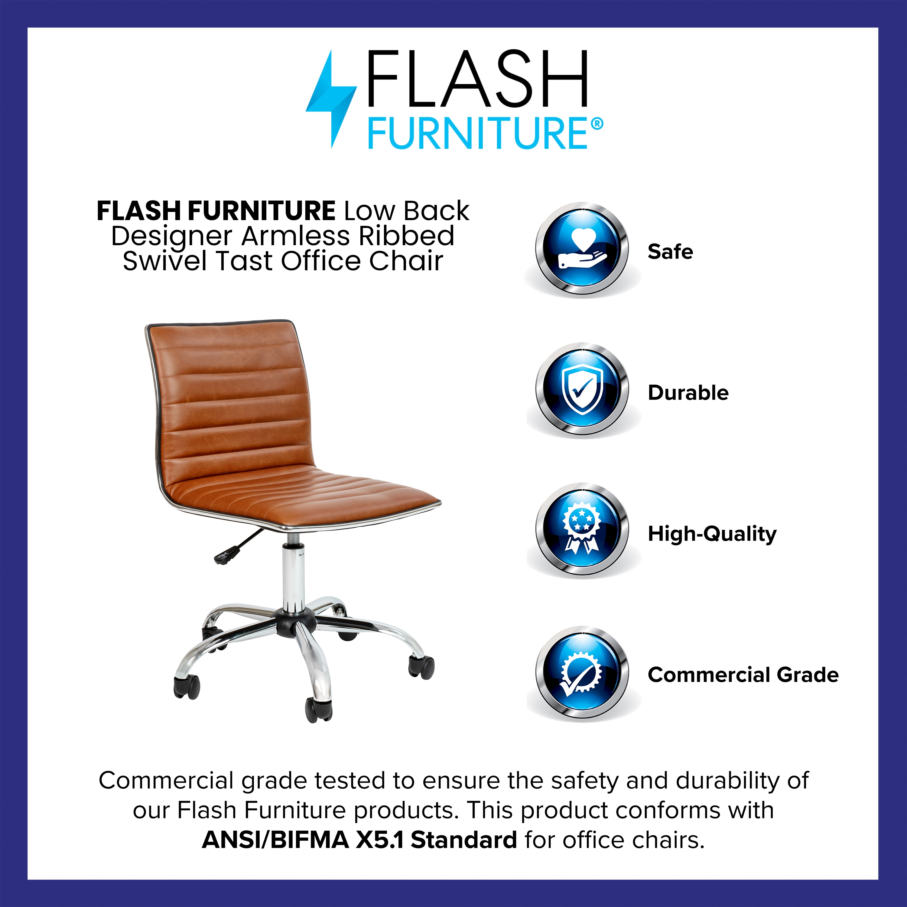 Brown Vinyl Low Back Armless Task Chair with Chrome Frame